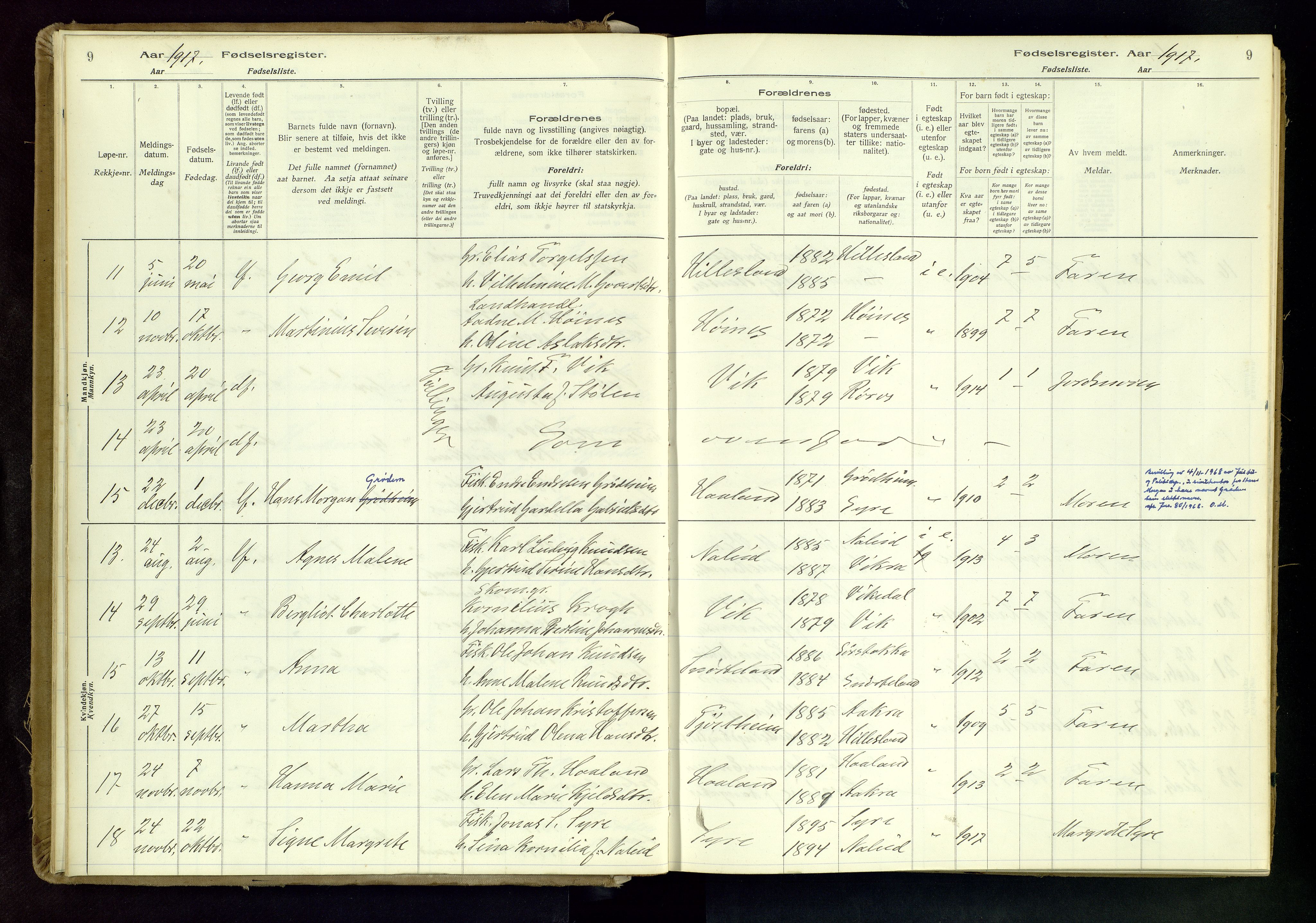 Skudenes sokneprestkontor, AV/SAST-A -101849/I/Id/L0001: Fødselsregister nr. 1, 1916-1964, s. 9