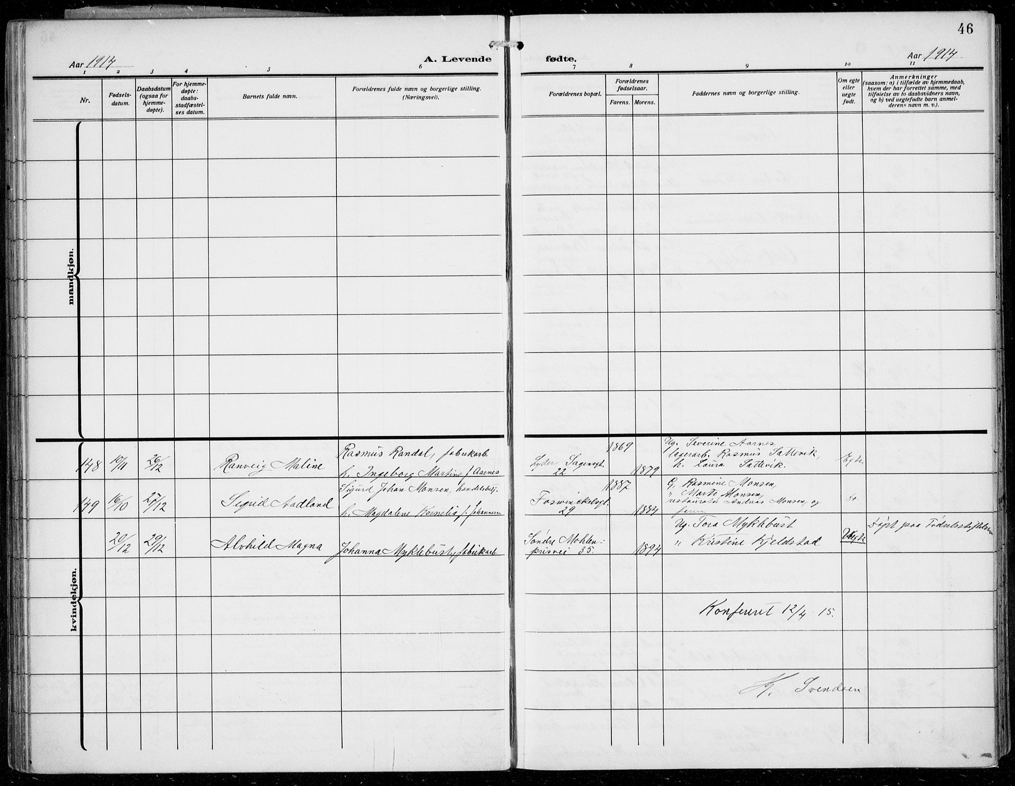 Johanneskirken sokneprestembete, AV/SAB-A-76001/H/Hab: Klokkerbok nr. A 3, 1913-1934, s. 46