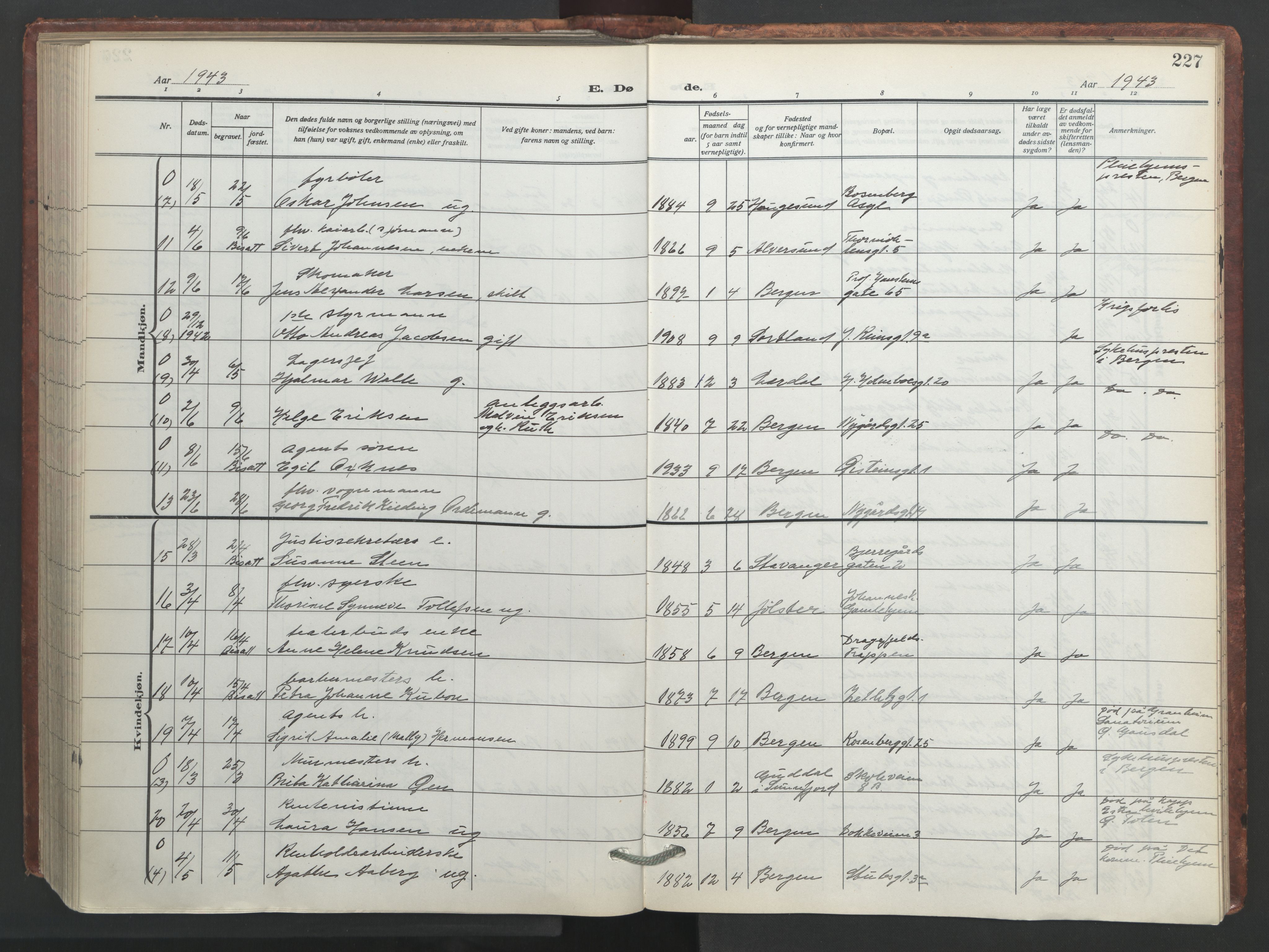 Johanneskirken sokneprestembete, AV/SAB-A-76001/H/Hab: Klokkerbok nr. D 2, 1916-1950, s. 226b-227a