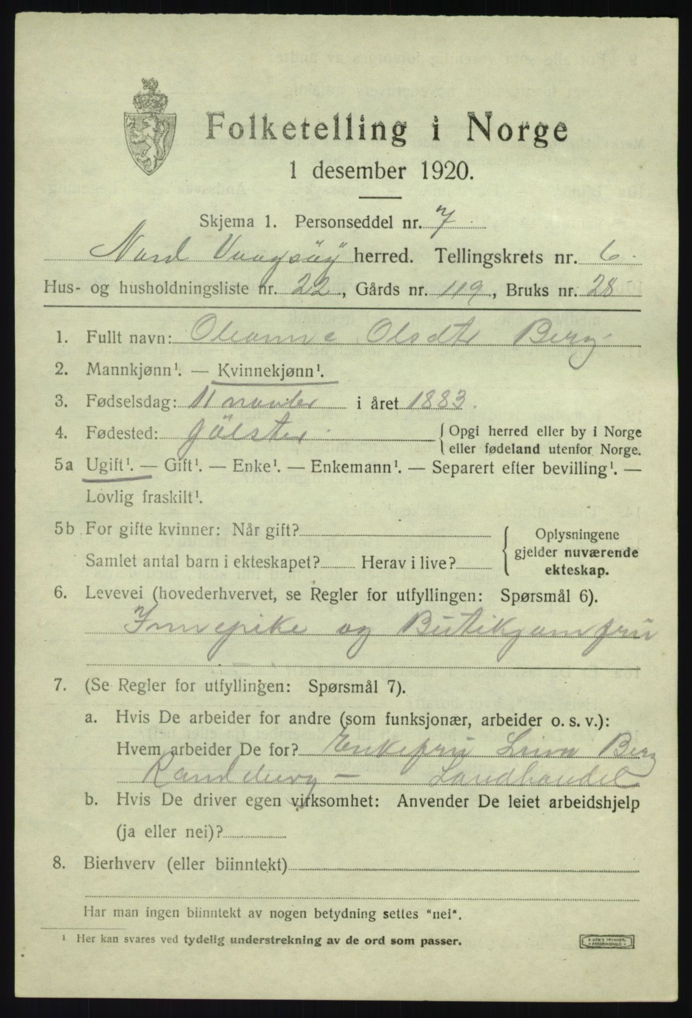 SAB, Folketelling 1920 for 1440 Nord-Vågsøy herred, 1920, s. 2512