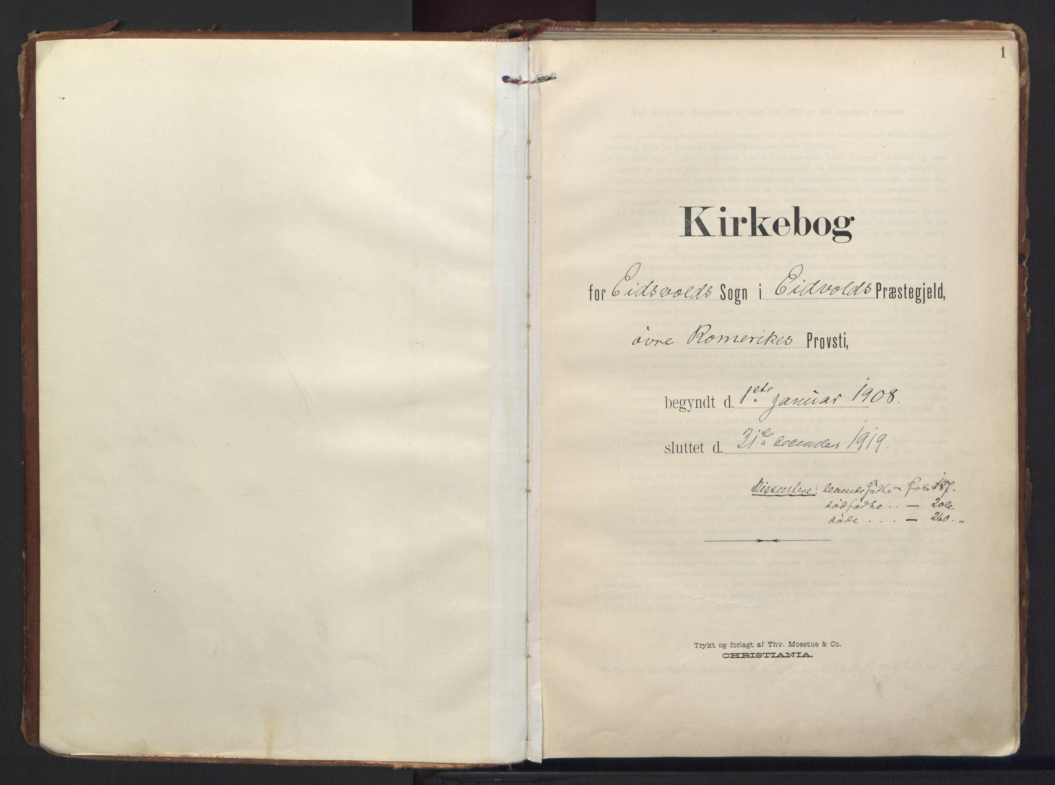 Eidsvoll prestekontor Kirkebøker, SAO/A-10888/F/Fa: Ministerialbok nr. I 8, 1908-1920, s. 1