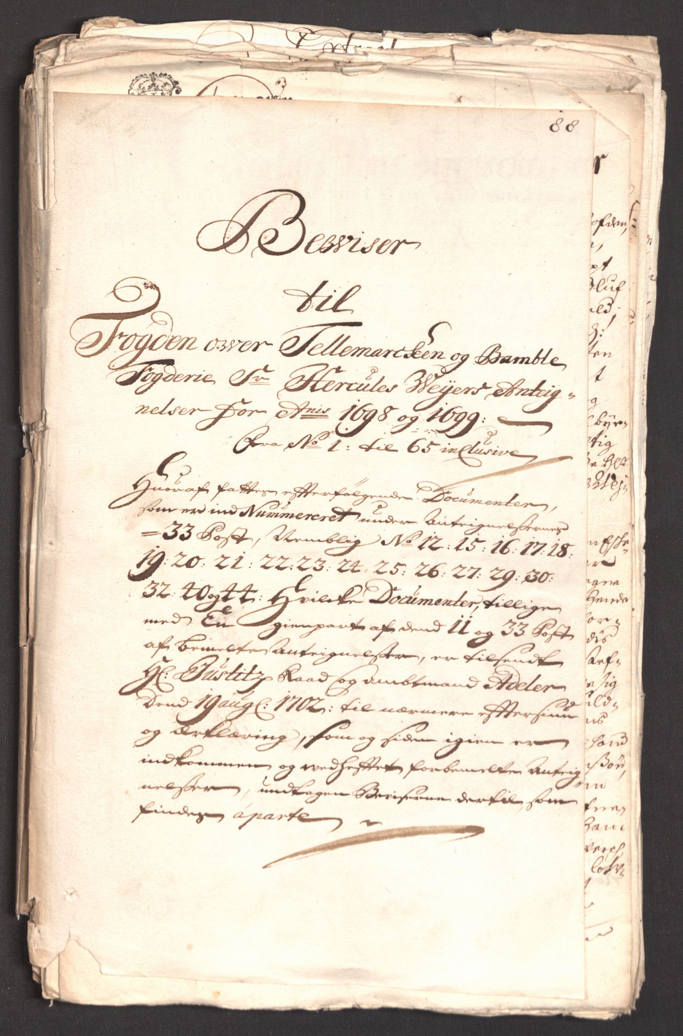 Rentekammeret inntil 1814, Reviderte regnskaper, Fogderegnskap, AV/RA-EA-4092/R36/L2102: Fogderegnskap Øvre og Nedre Telemark og Bamble, 1699, s. 89