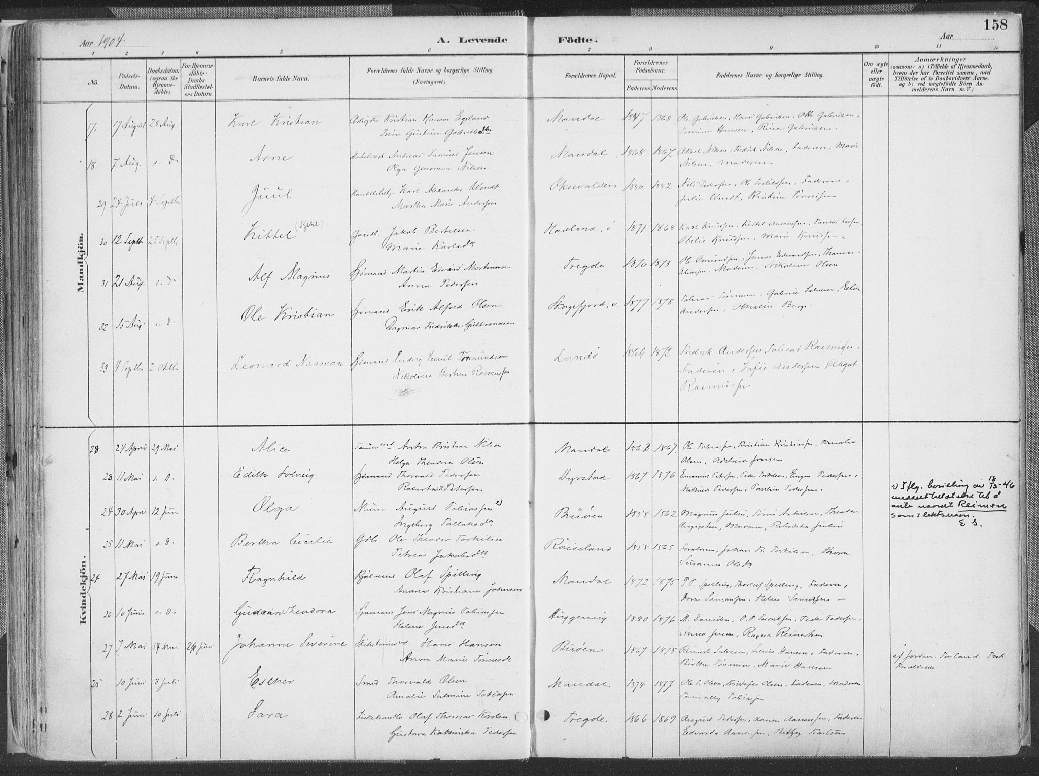 Mandal sokneprestkontor, SAK/1111-0030/F/Fa/Faa/L0018: Ministerialbok nr. A 18, 1890-1905, s. 158