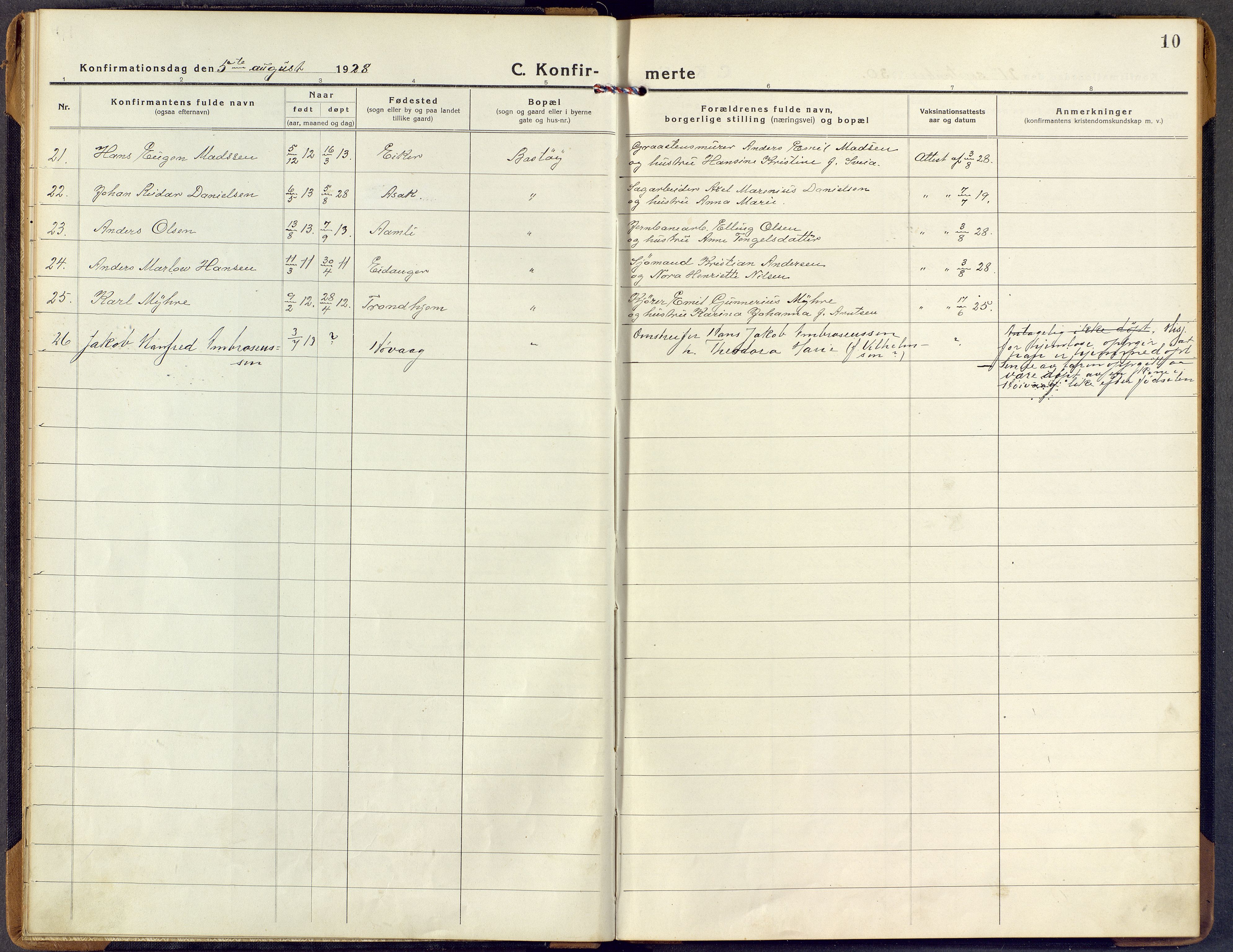 Borre kirkebøker, AV/SAKO-A-338/F/Fd/L0001: Ministerialbok nr. IV 1, 1922-1964, s. 10