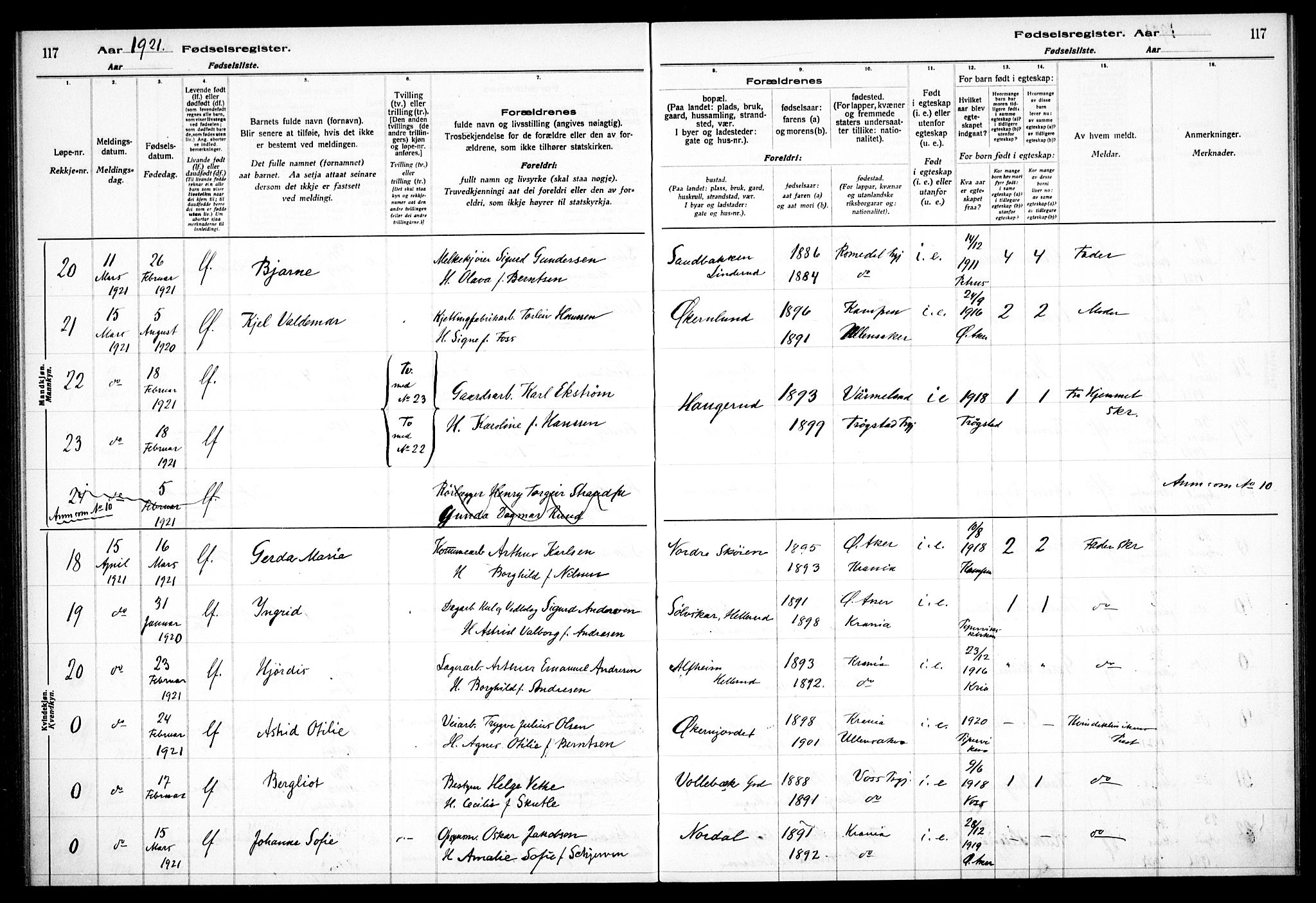 Østre Aker prestekontor Kirkebøker, AV/SAO-A-10840/J/Ja/L0001: Fødselsregister nr. I 1, 1916-1923, s. 117