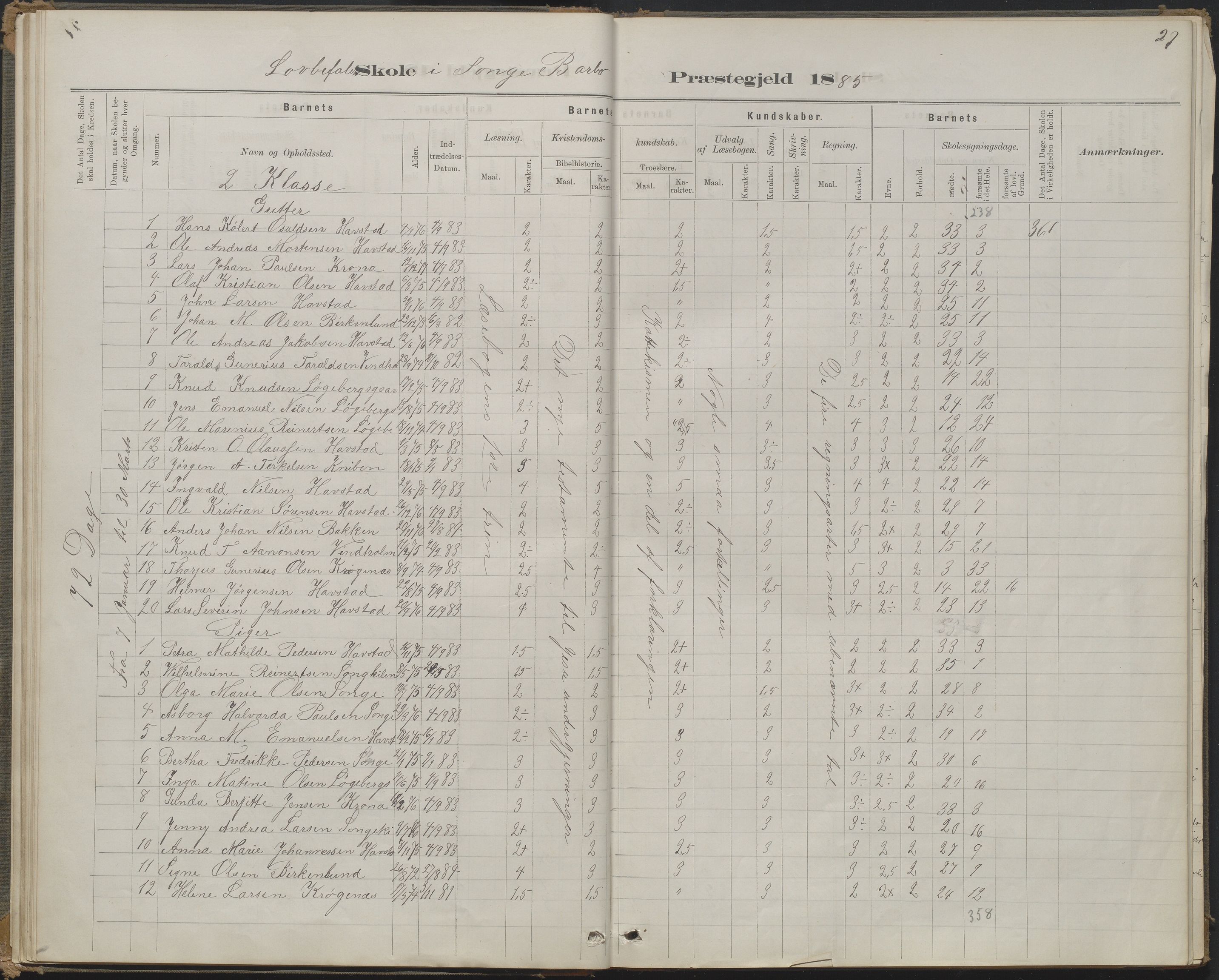 Arendal kommune, Katalog I, AAKS/KA0906-PK-I/07/L0368: Karakterprotokol lærerens skole, 1880-1893, s. 27