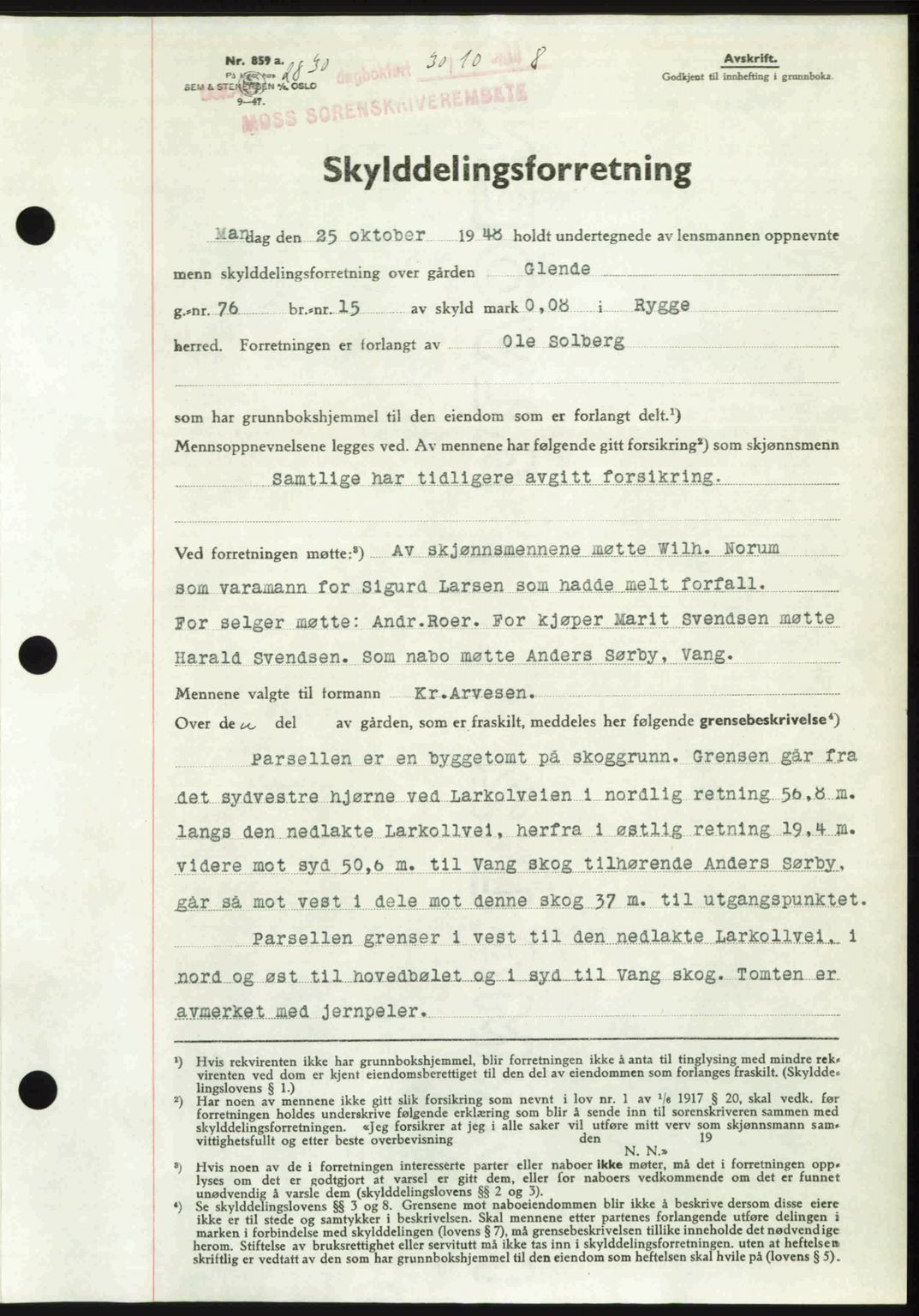 Moss sorenskriveri, SAO/A-10168: Pantebok nr. A20, 1948-1948, Dagboknr: 2830/1948