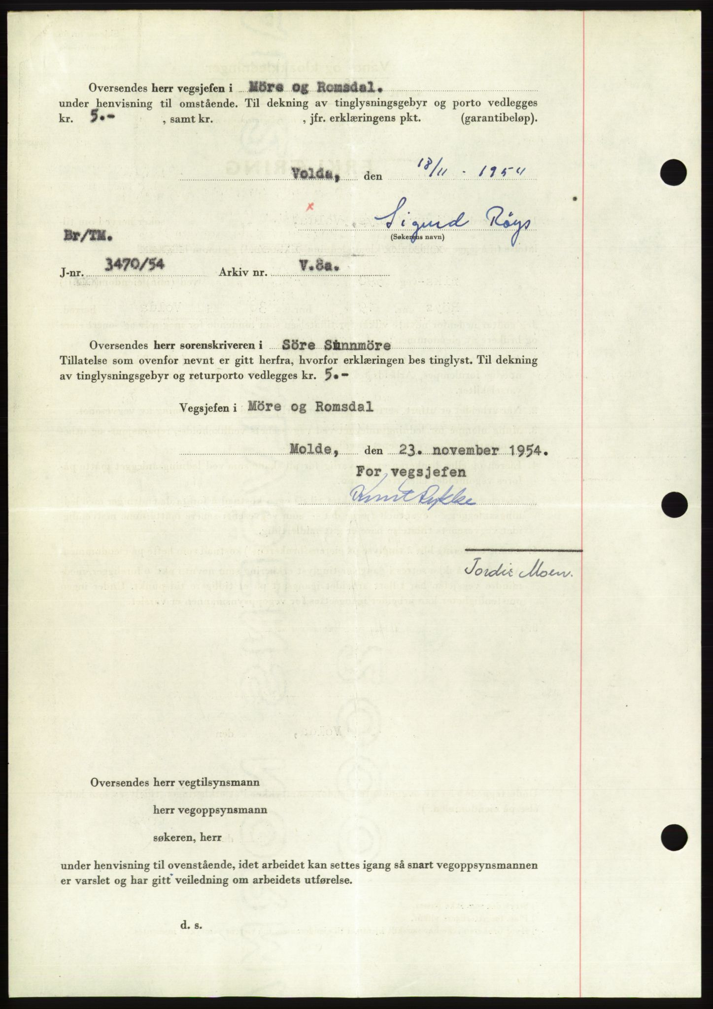 Søre Sunnmøre sorenskriveri, AV/SAT-A-4122/1/2/2C/L0099: Pantebok nr. 25A, 1954-1954, Dagboknr: 3056/1954