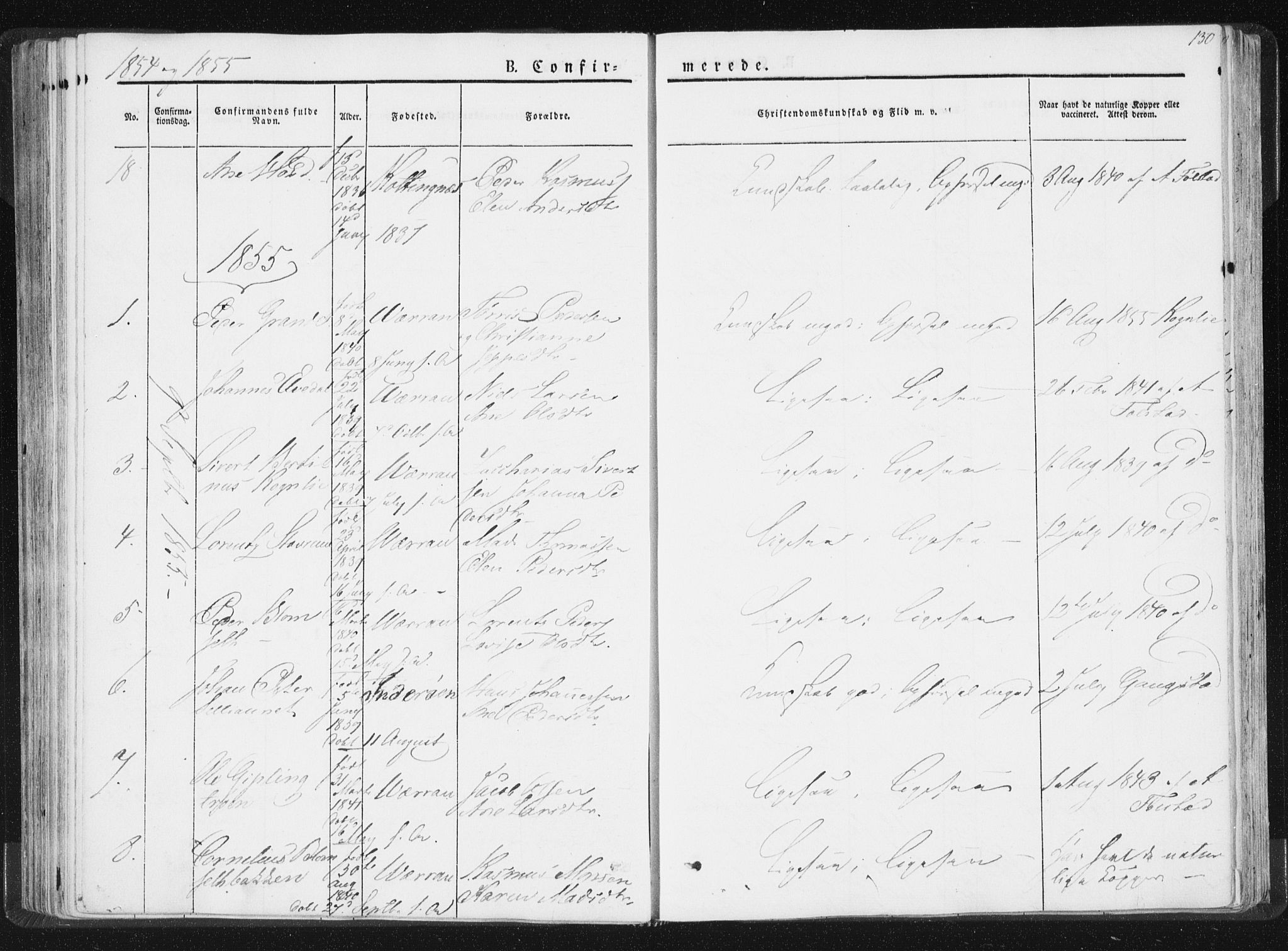 Ministerialprotokoller, klokkerbøker og fødselsregistre - Nord-Trøndelag, AV/SAT-A-1458/744/L0418: Ministerialbok nr. 744A02, 1843-1866, s. 130