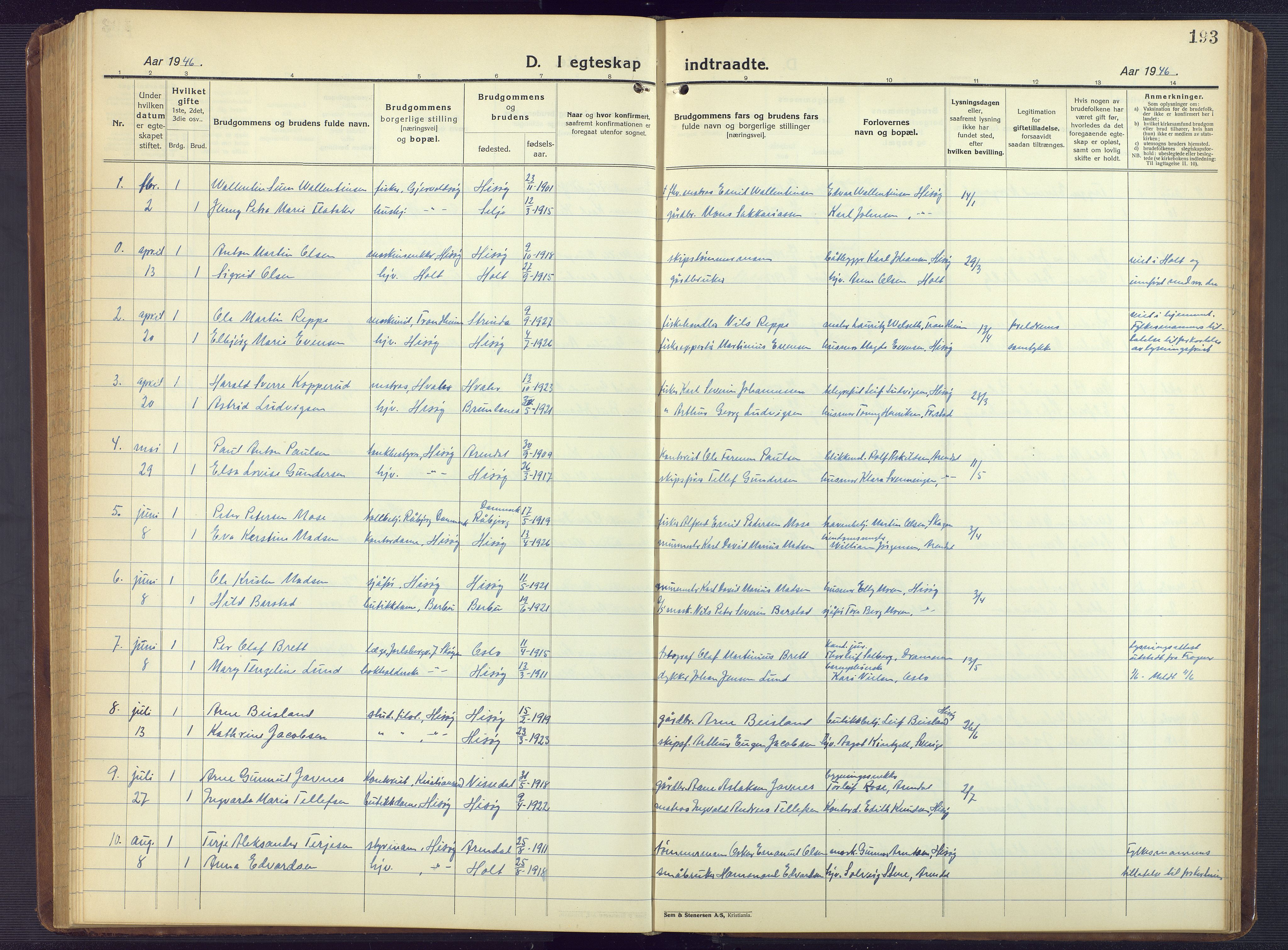 Hisøy sokneprestkontor, AV/SAK-1111-0020/F/Fb/L0005: Klokkerbok nr. B 5, 1924-1946, s. 193