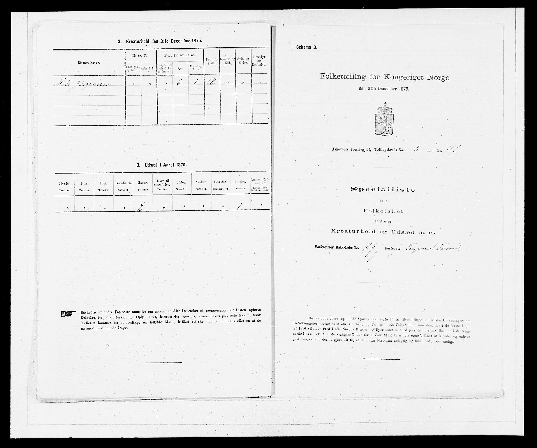 SAB, Folketelling 1875 for 1428P Askvoll prestegjeld, 1875, s. 454