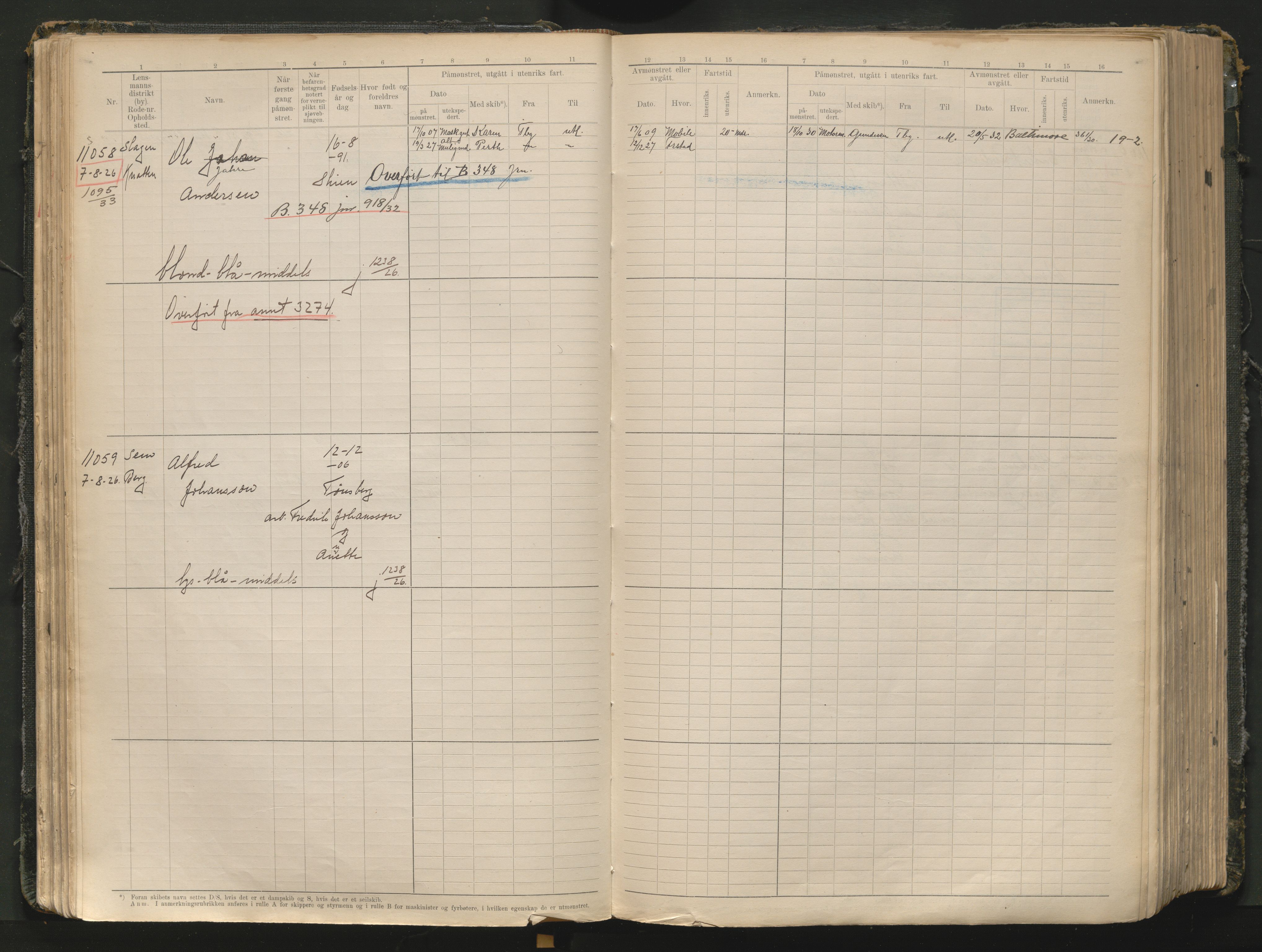 Tønsberg innrulleringskontor, AV/SAKO-A-786/F/Fc/Fcb/L0012: Hovedrulle Patent nr. 10828-12216, 1925-1948