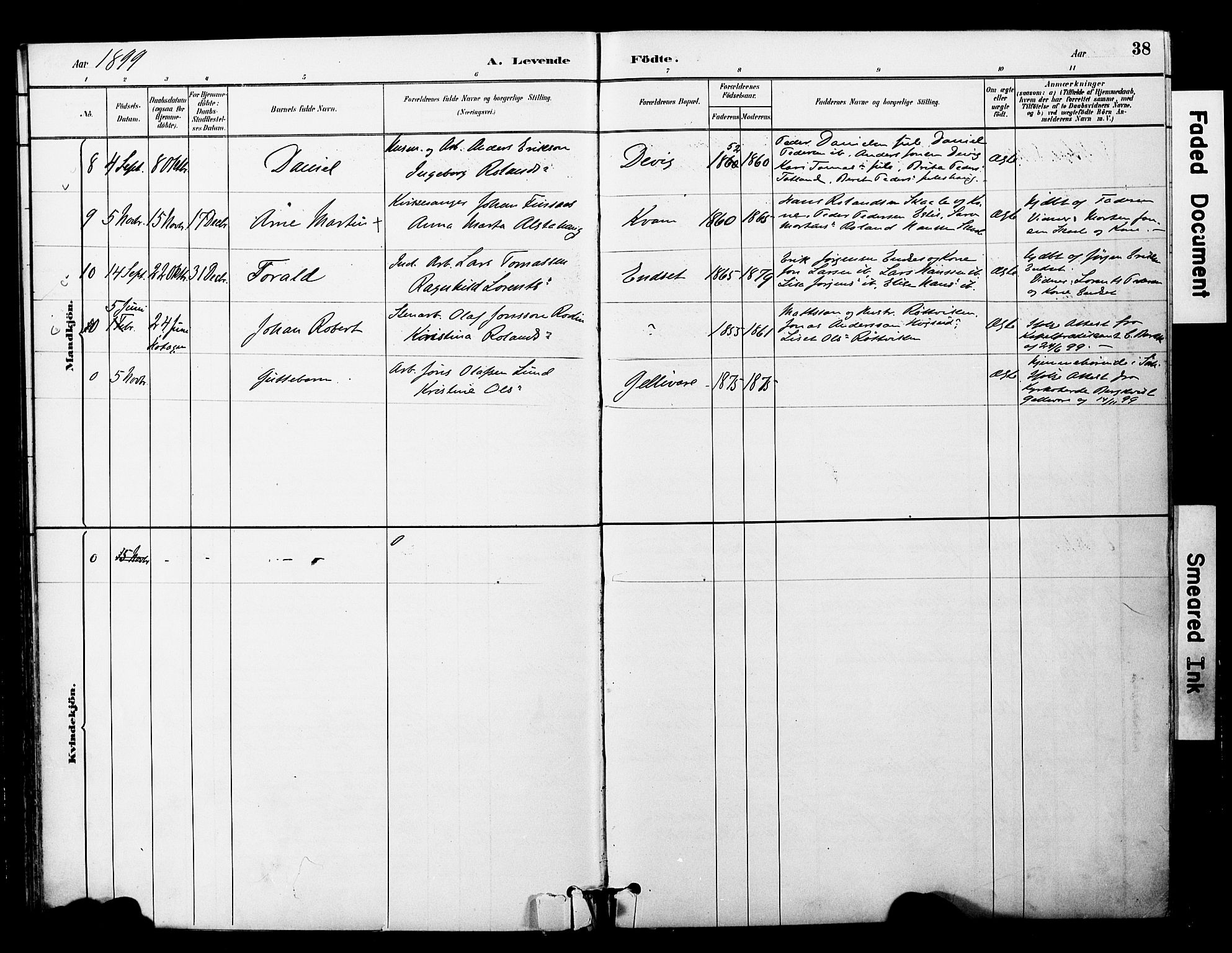 Ministerialprotokoller, klokkerbøker og fødselsregistre - Nord-Trøndelag, SAT/A-1458/757/L0505: Ministerialbok nr. 757A01, 1882-1904, s. 38