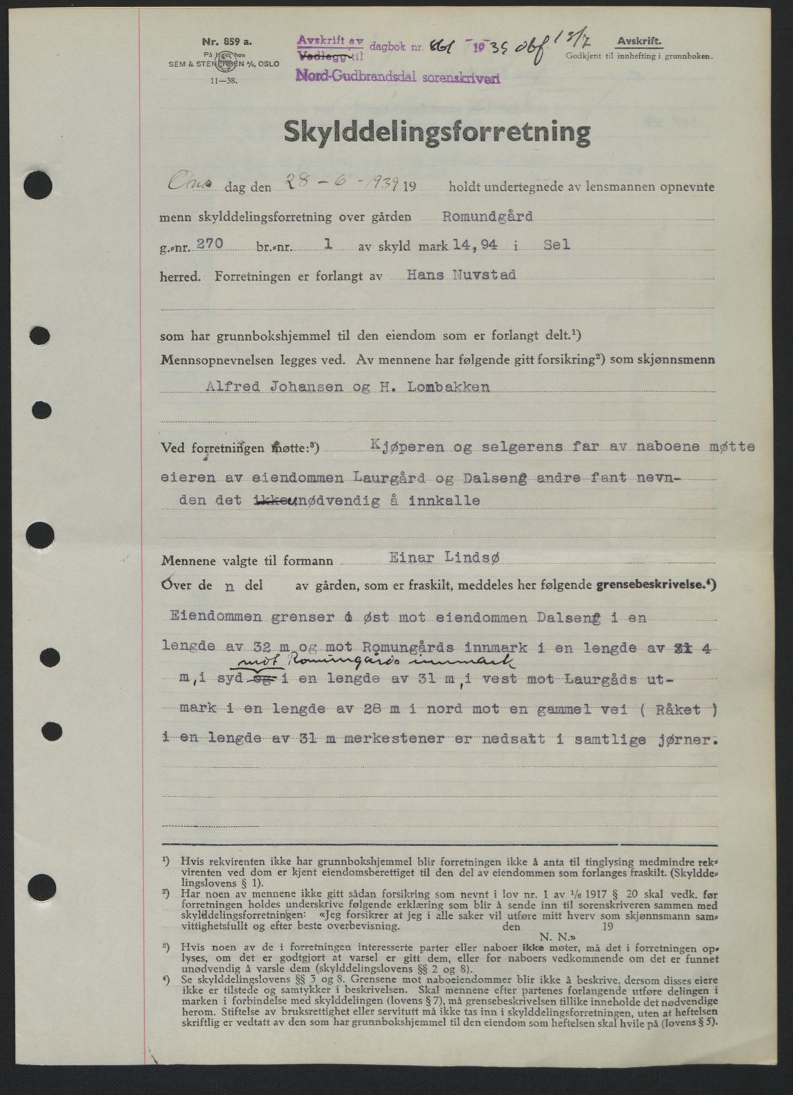Nord-Gudbrandsdal tingrett, SAH/TING-002/H/Hb/Hbb/L0005: Pantebok nr. FA5, 1939-1940, Dagboknr: 861/1939