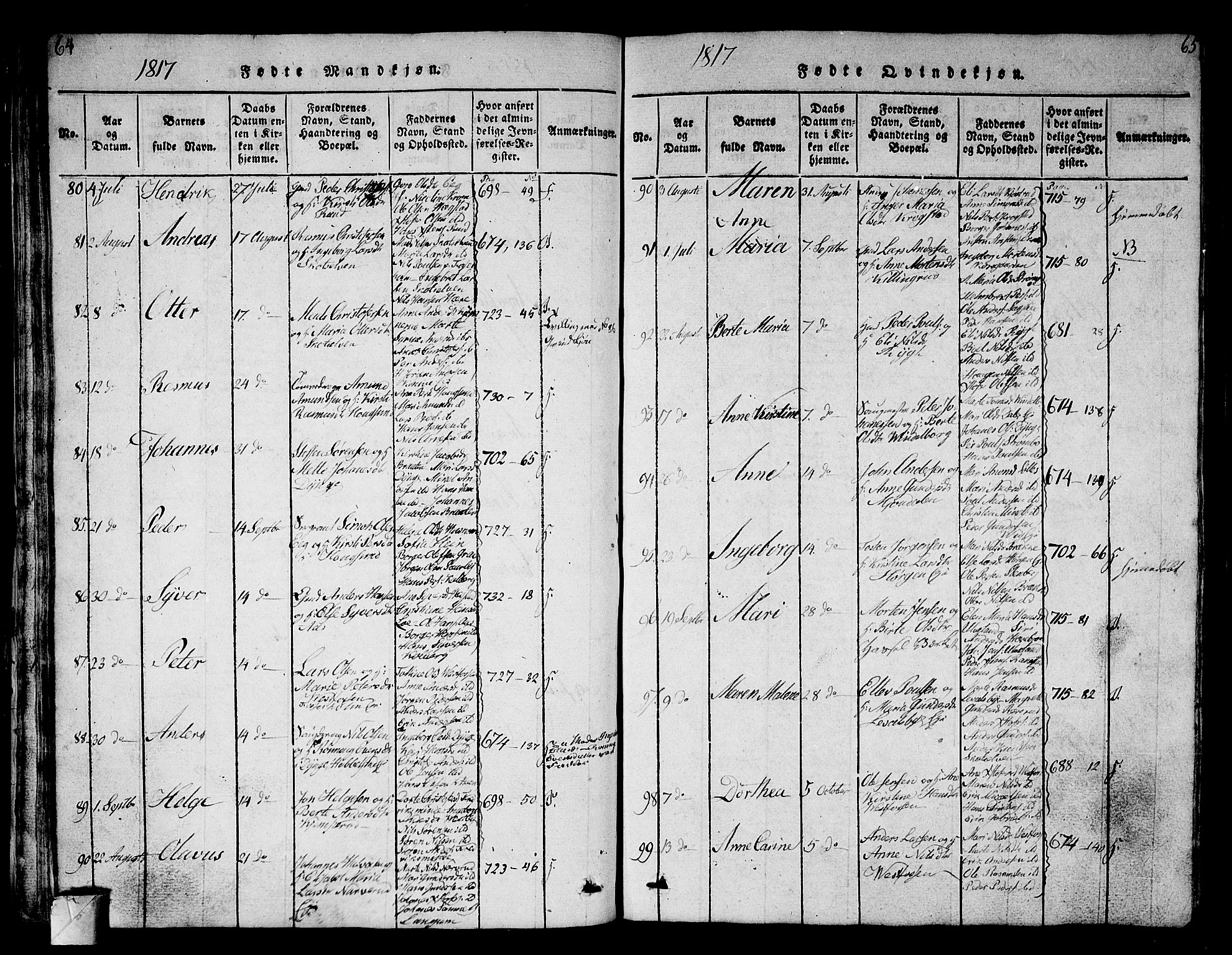 Eiker kirkebøker, AV/SAKO-A-4/G/Ga/L0001: Klokkerbok nr. I 1, 1814-1832, s. 64-65