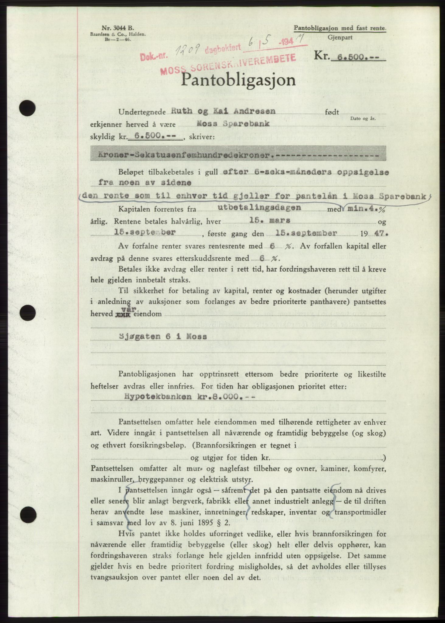 Moss sorenskriveri, SAO/A-10168: Pantebok nr. B17, 1947-1947, Dagboknr: 1209/1947