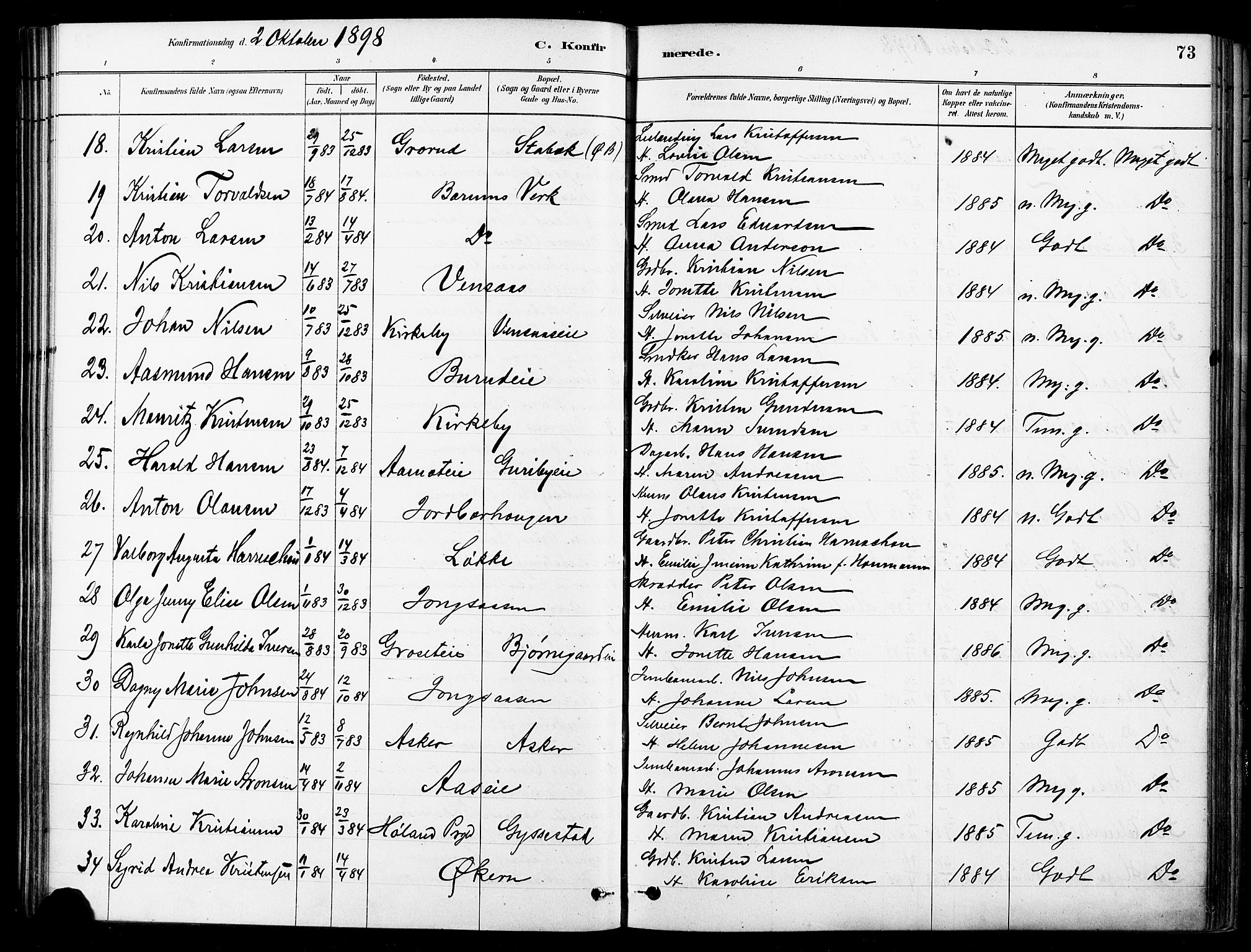 Asker prestekontor Kirkebøker, SAO/A-10256a/F/Fb/L0002: Ministerialbok nr. II 2, 1879-1921, s. 73
