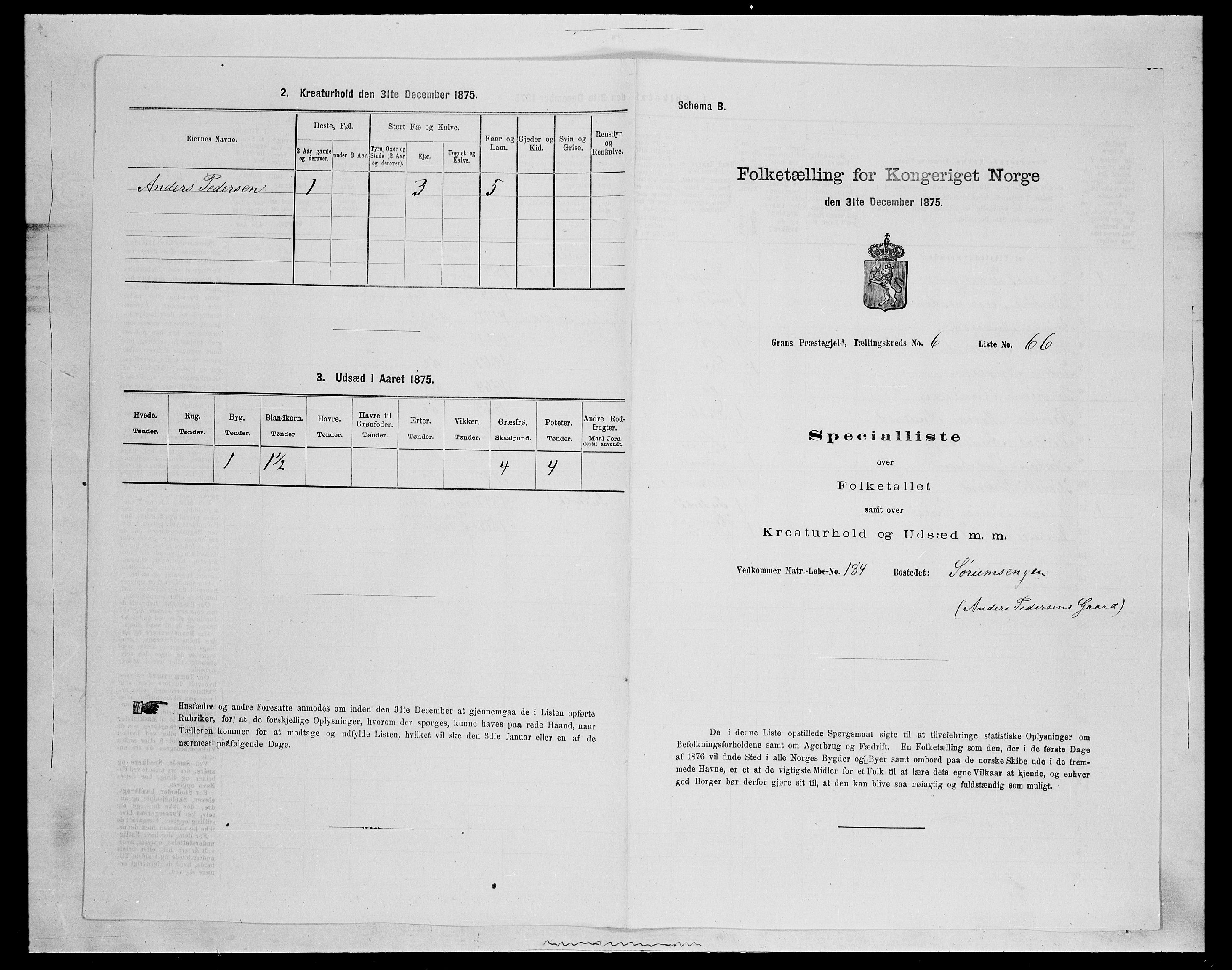 SAH, Folketelling 1875 for 0534P Gran prestegjeld, 1875, s. 1152