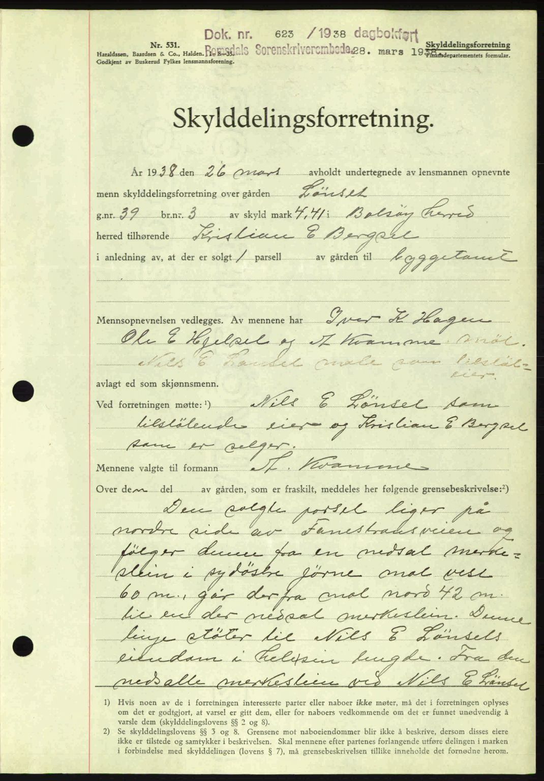 Romsdal sorenskriveri, SAT/A-4149/1/2/2C: Pantebok nr. A4, 1937-1938, Dagboknr: 623/1938