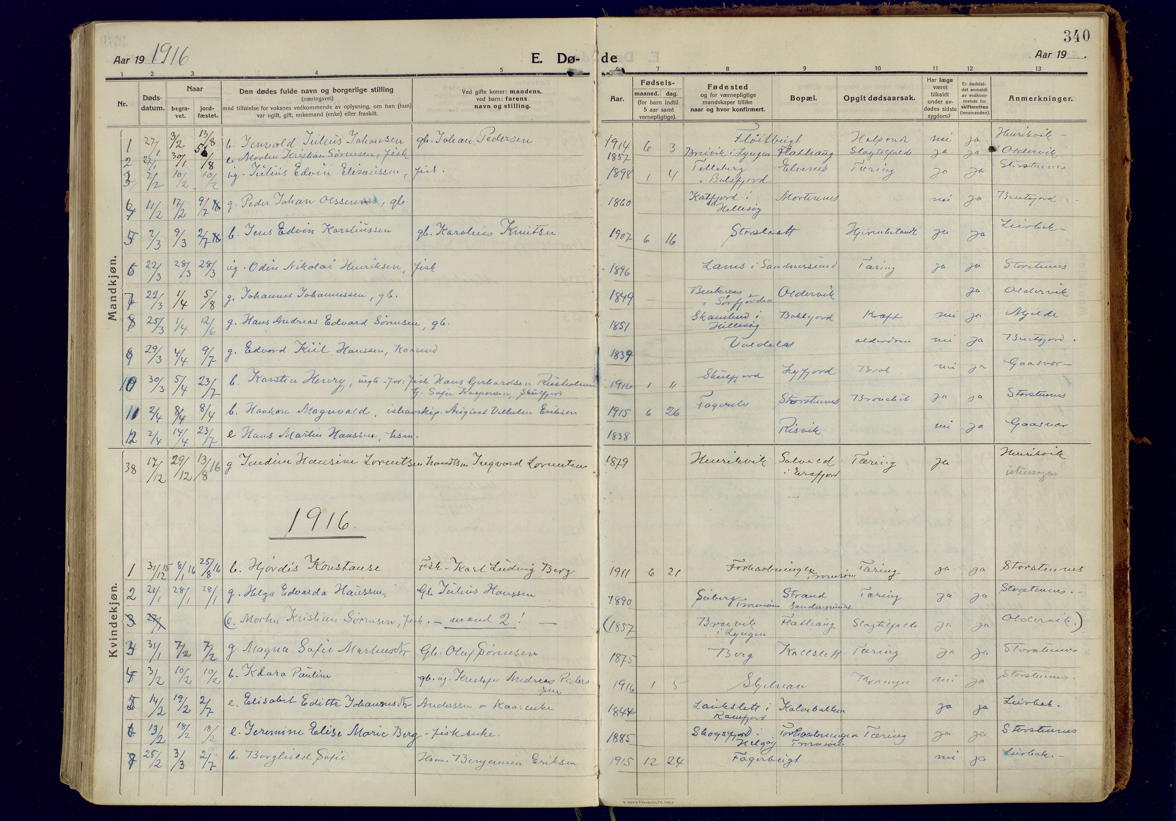 Tromsøysund sokneprestkontor, AV/SATØ-S-1304/G/Ga/L0008kirke: Ministerialbok nr. 8, 1914-1922, s. 340