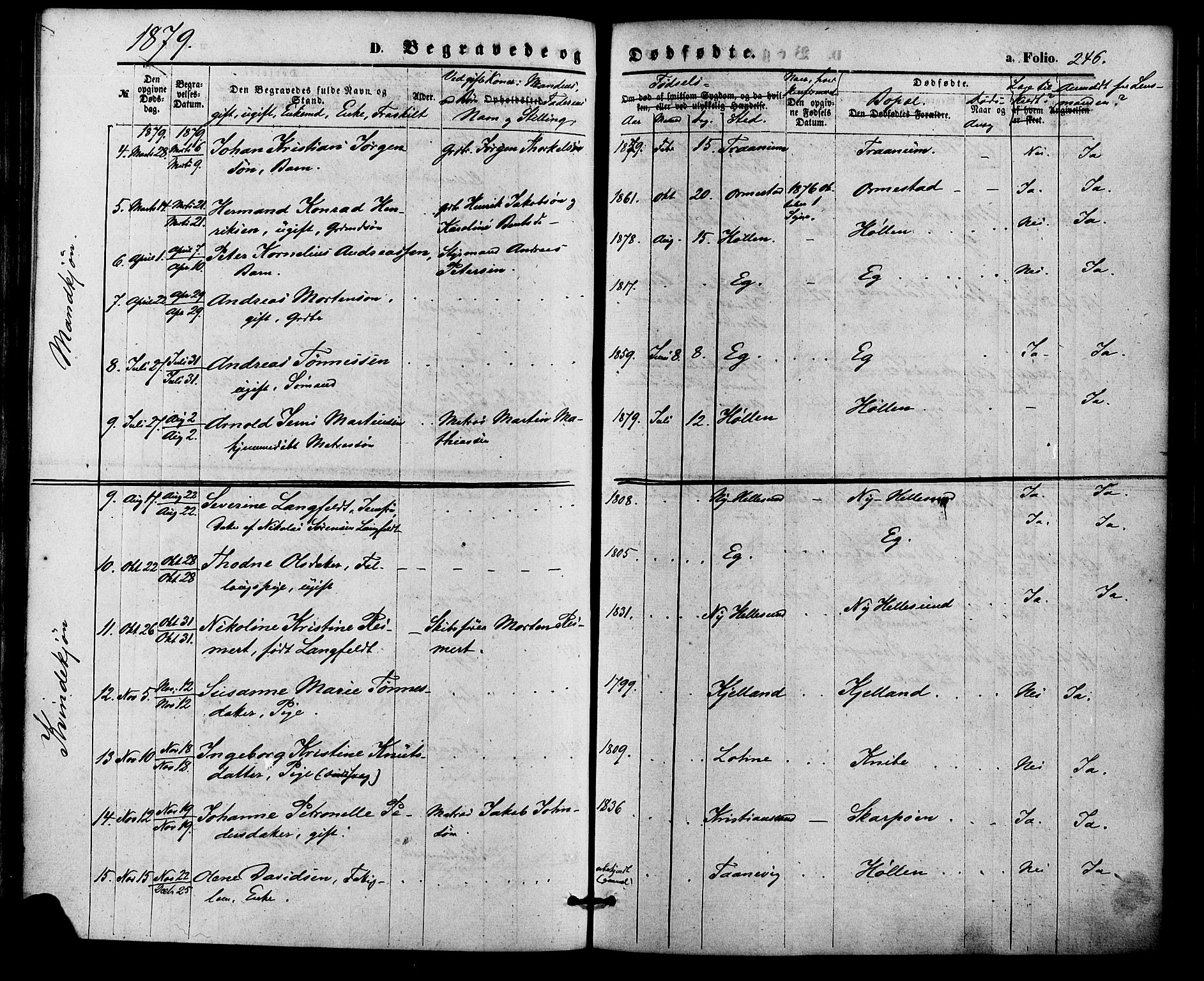 Søgne sokneprestkontor, AV/SAK-1111-0037/F/Fa/Fab/L0011: Ministerialbok nr. A 11, 1869-1879, s. 246