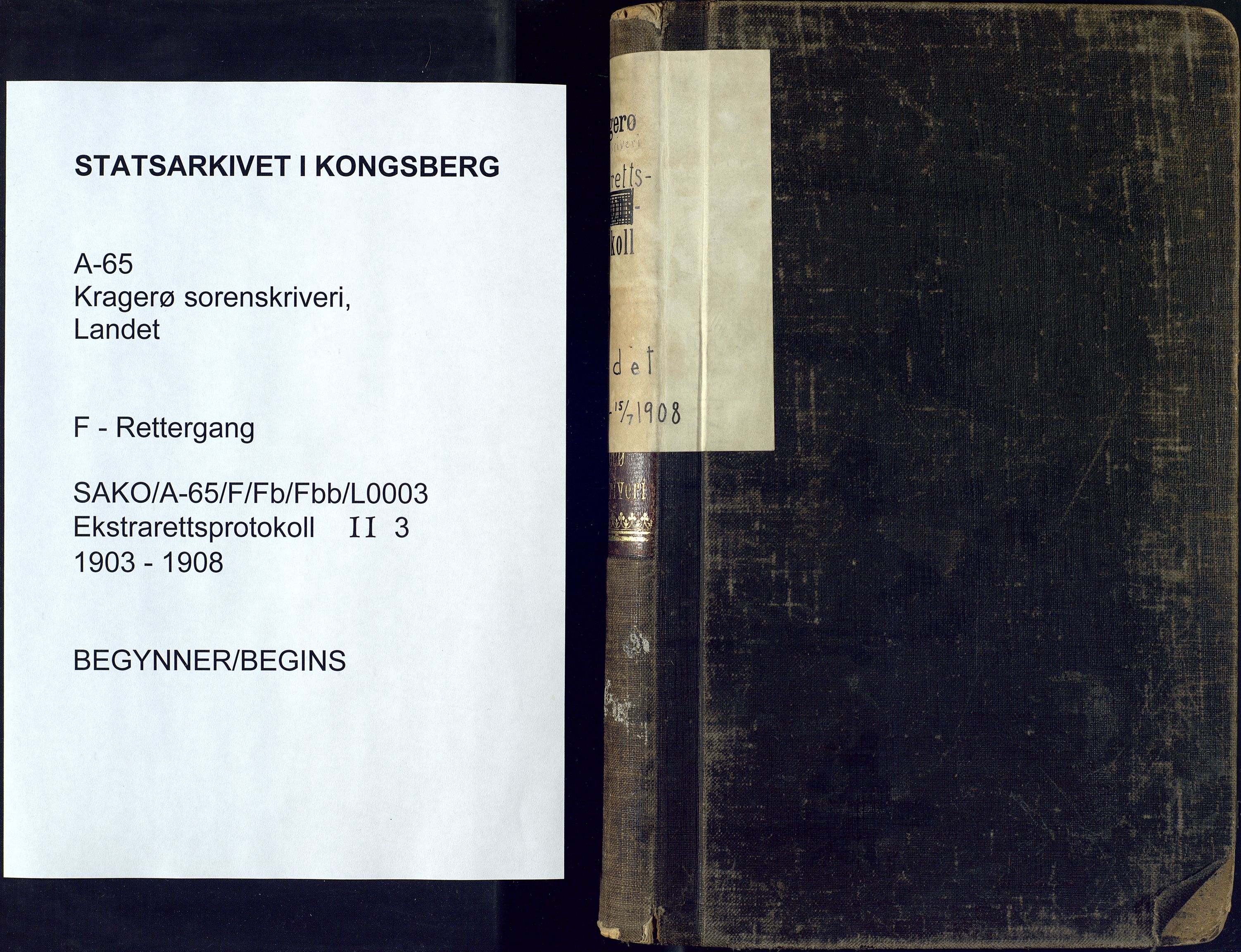 Kragerø sorenskriveri, SAKO/A-65/F/Fb/Fbb/L0003: Ekstrarettsprotokoll, 1903-1908