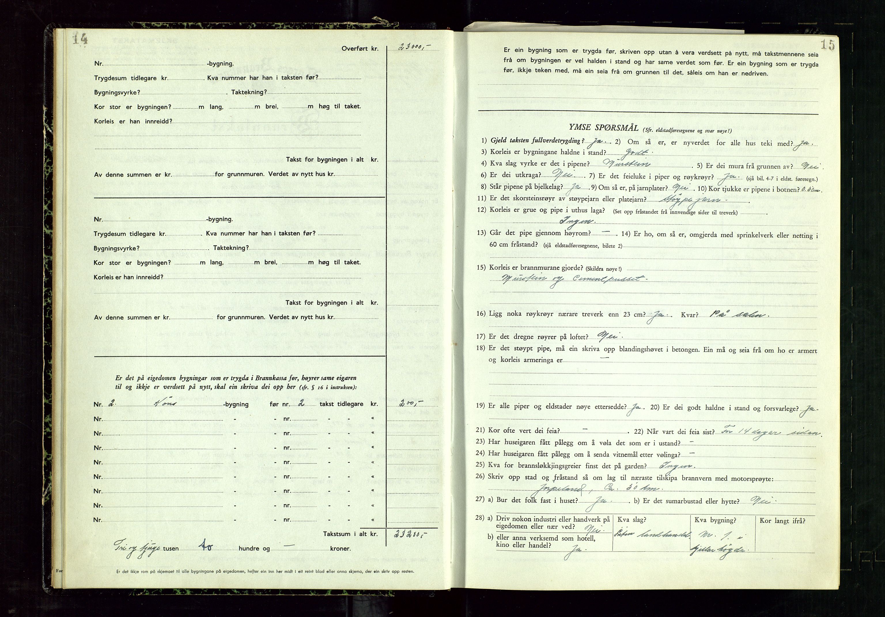 Årdal lensmannskontor, AV/SAST-A-100453/Gob/L0002: "Brandtaxationsprotokol", 1950-1955, s. 14-15