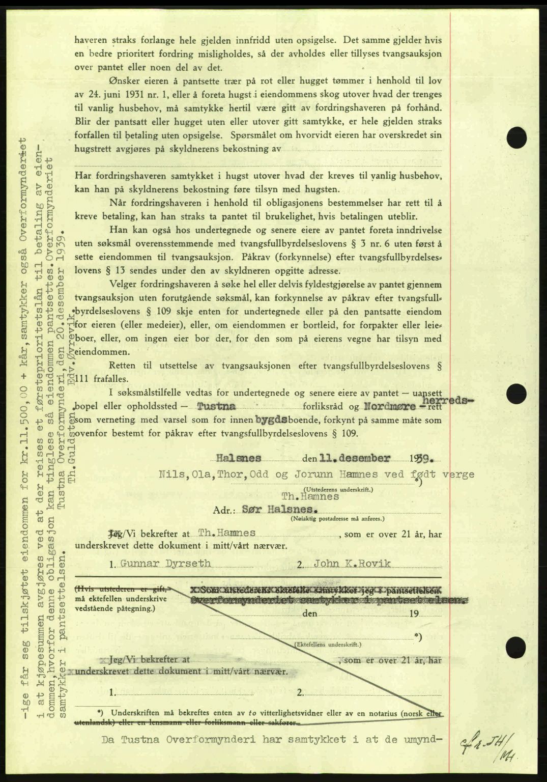 Nordmøre sorenskriveri, AV/SAT-A-4132/1/2/2Ca: Pantebok nr. B86, 1939-1940, Dagboknr: 3736/1939