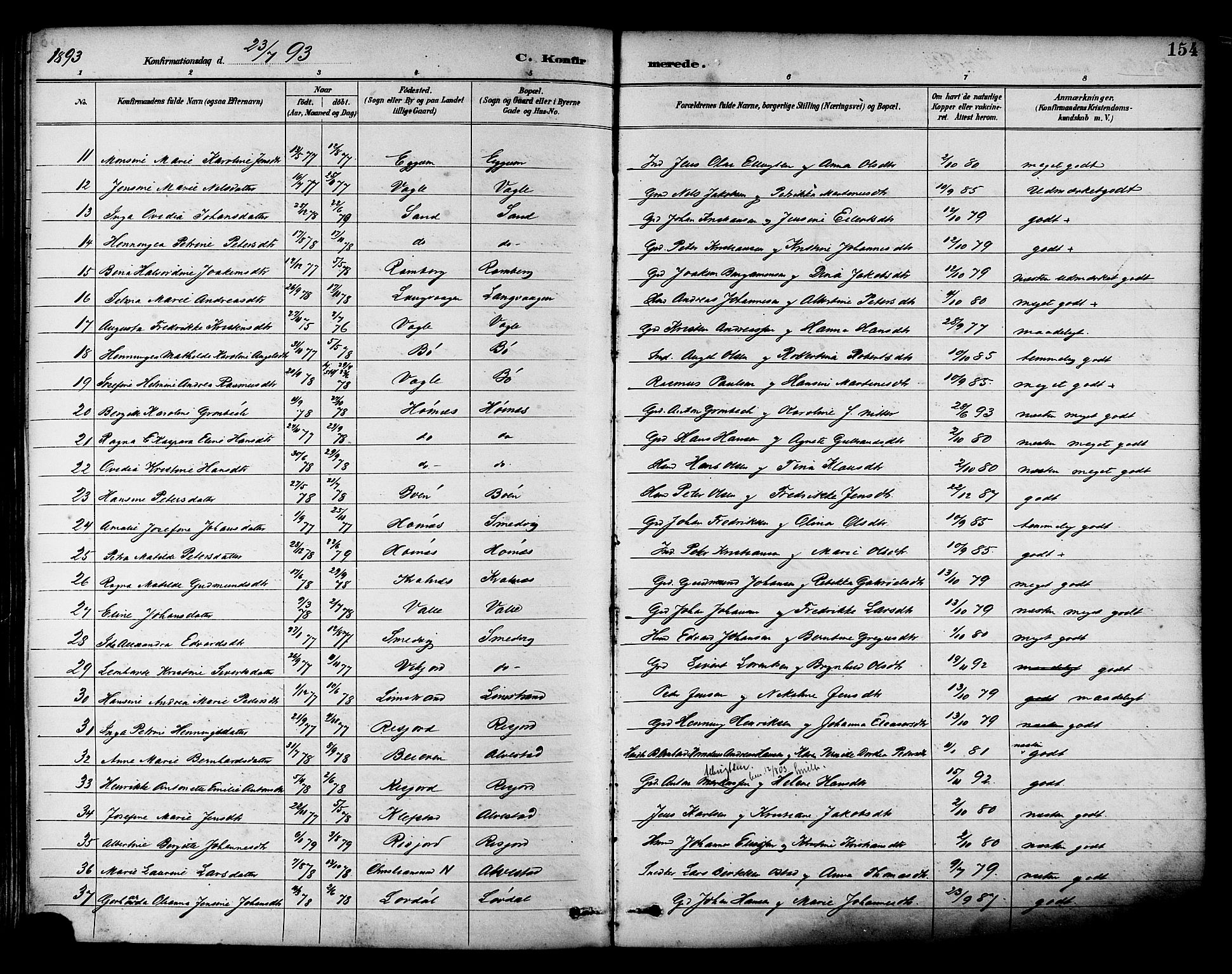 Ministerialprotokoller, klokkerbøker og fødselsregistre - Nordland, SAT/A-1459/880/L1133: Ministerialbok nr. 880A07, 1888-1898, s. 154