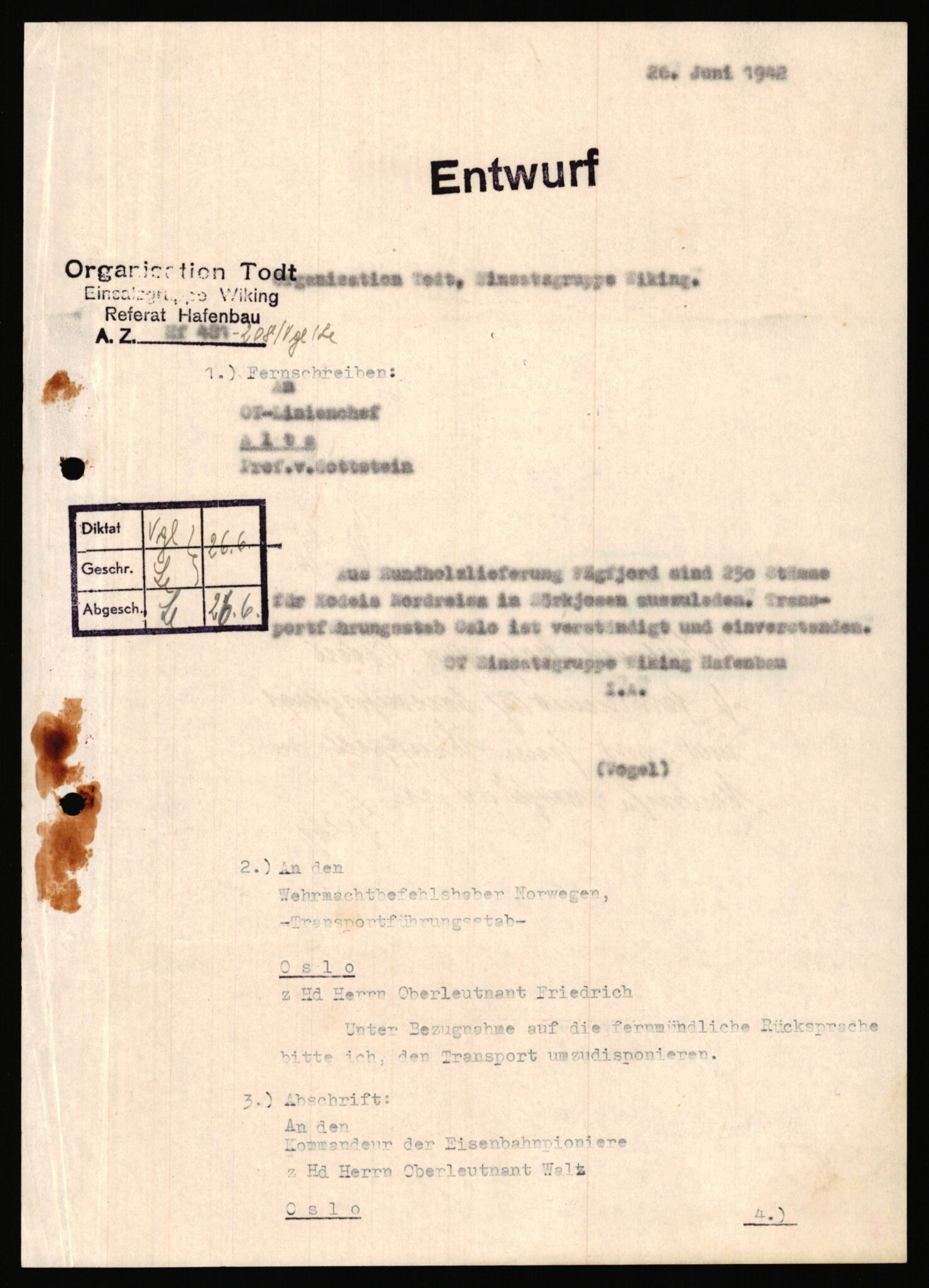 Tyske arkiver, Organisation Todt (OT), Einsatzgruppe Wiking, AV/RA-RAFA-2188/1/E/E6/E6a/L0008: 4. Oberbauleitung Narvik: Arkivkode 451-483, 1940-1945, s. 228