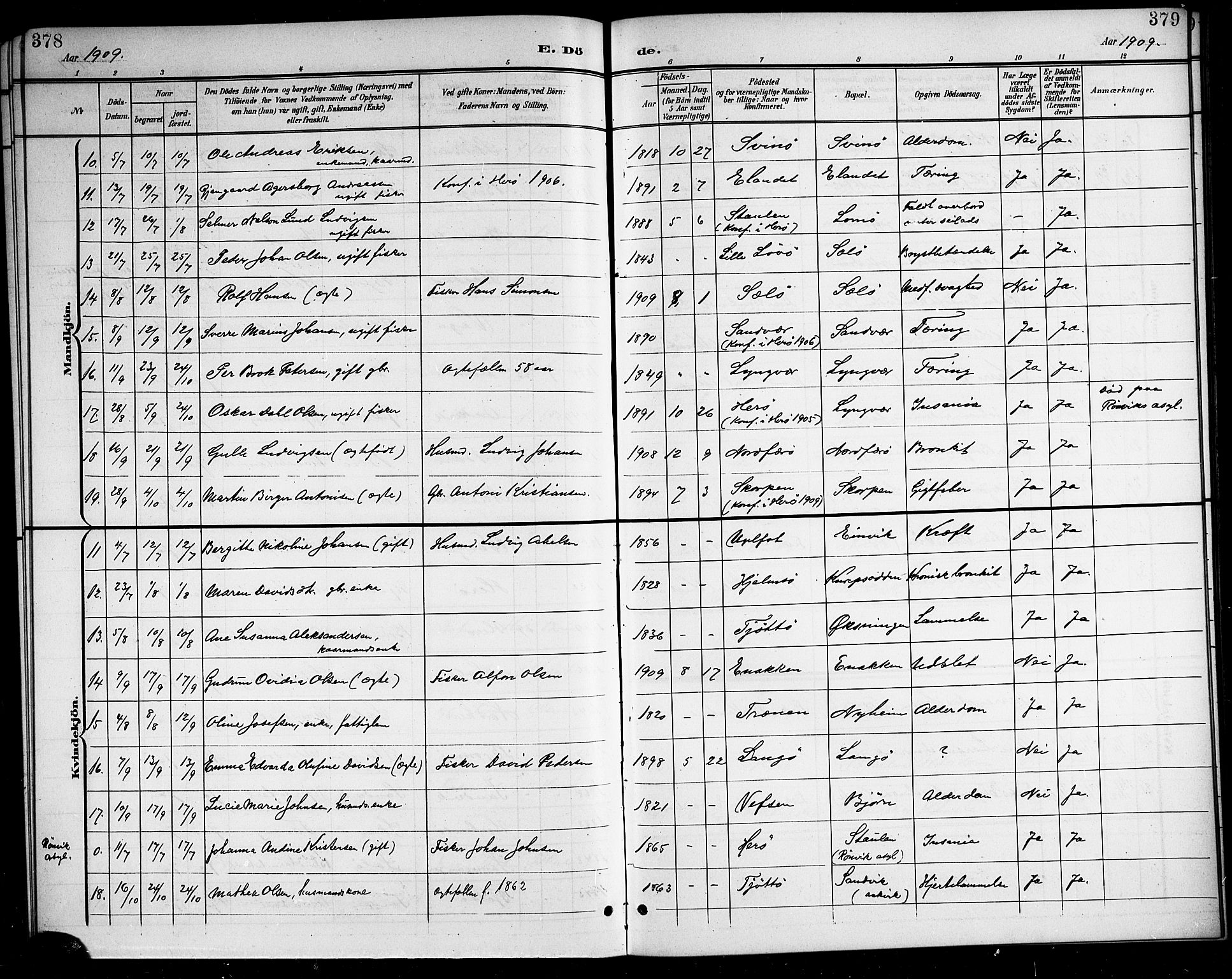 Ministerialprotokoller, klokkerbøker og fødselsregistre - Nordland, AV/SAT-A-1459/834/L0516: Klokkerbok nr. 834C06, 1902-1918, s. 378-379