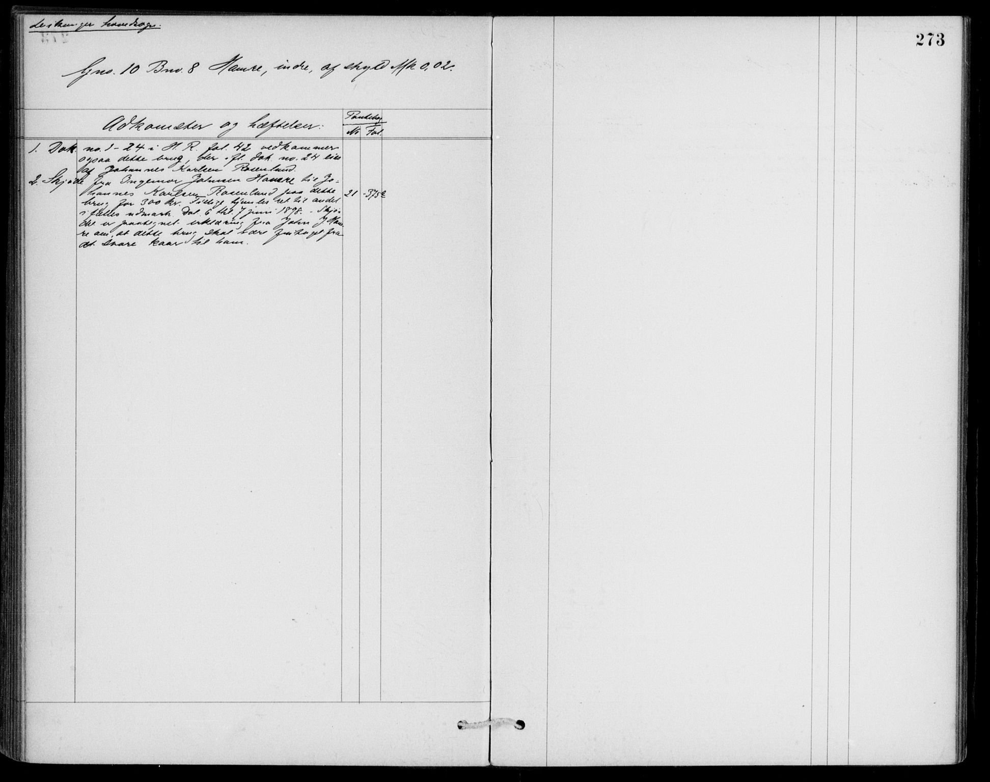 Ytre Sogn tingrett, AV/SAB-A-2601/1/G/Gaa/L0009: Panteregister nr. II.A.a.9, 1800-1900, s. 273