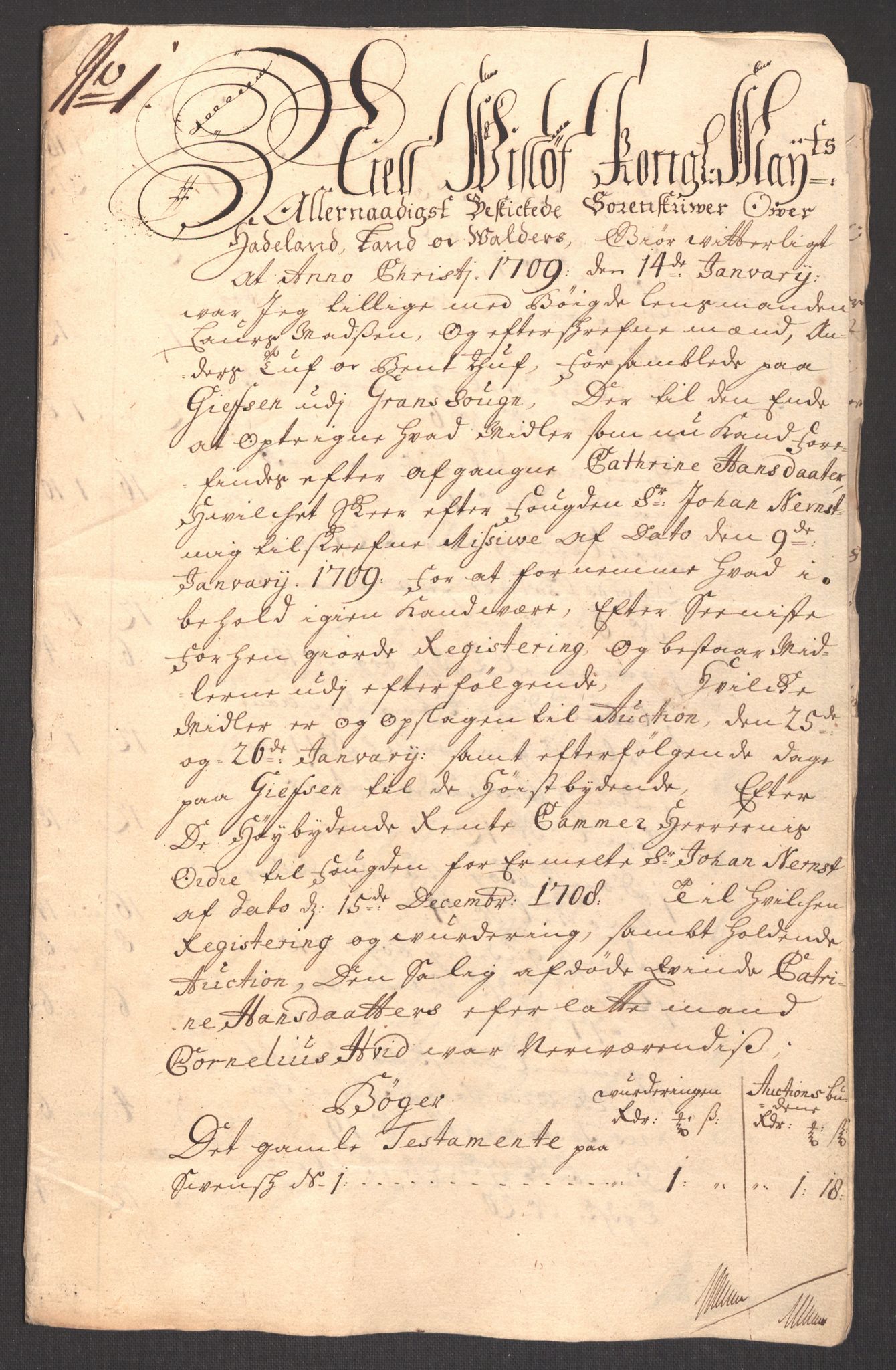 Rentekammeret inntil 1814, Reviderte regnskaper, Fogderegnskap, AV/RA-EA-4092/R18/L1306: Fogderegnskap Hadeland, Toten og Valdres, 1709, s. 287