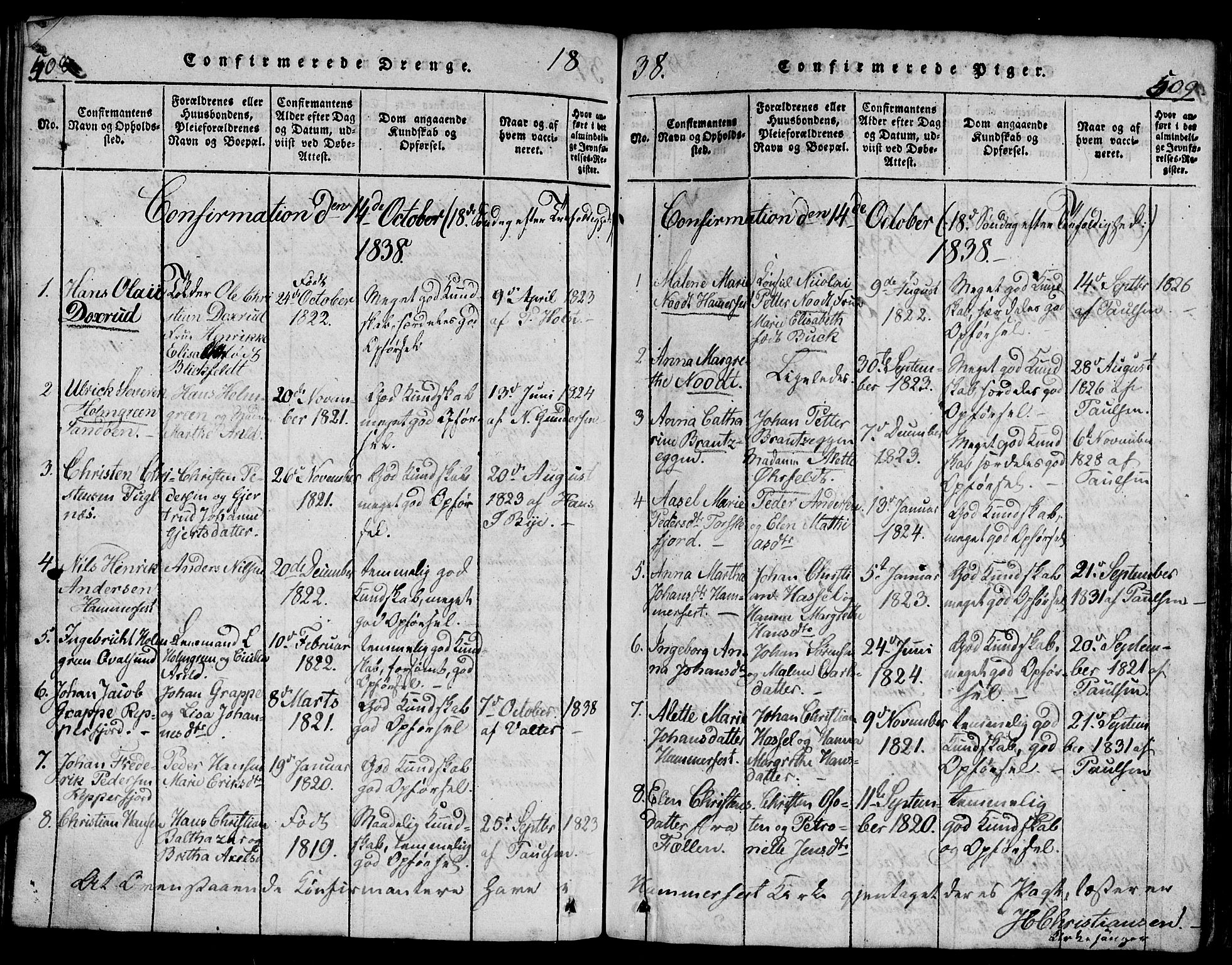 Hammerfest sokneprestkontor, SATØ/S-1347/H/Hb/L0001.klokk: Klokkerbok nr. 1, 1822-1850, s. 508-509