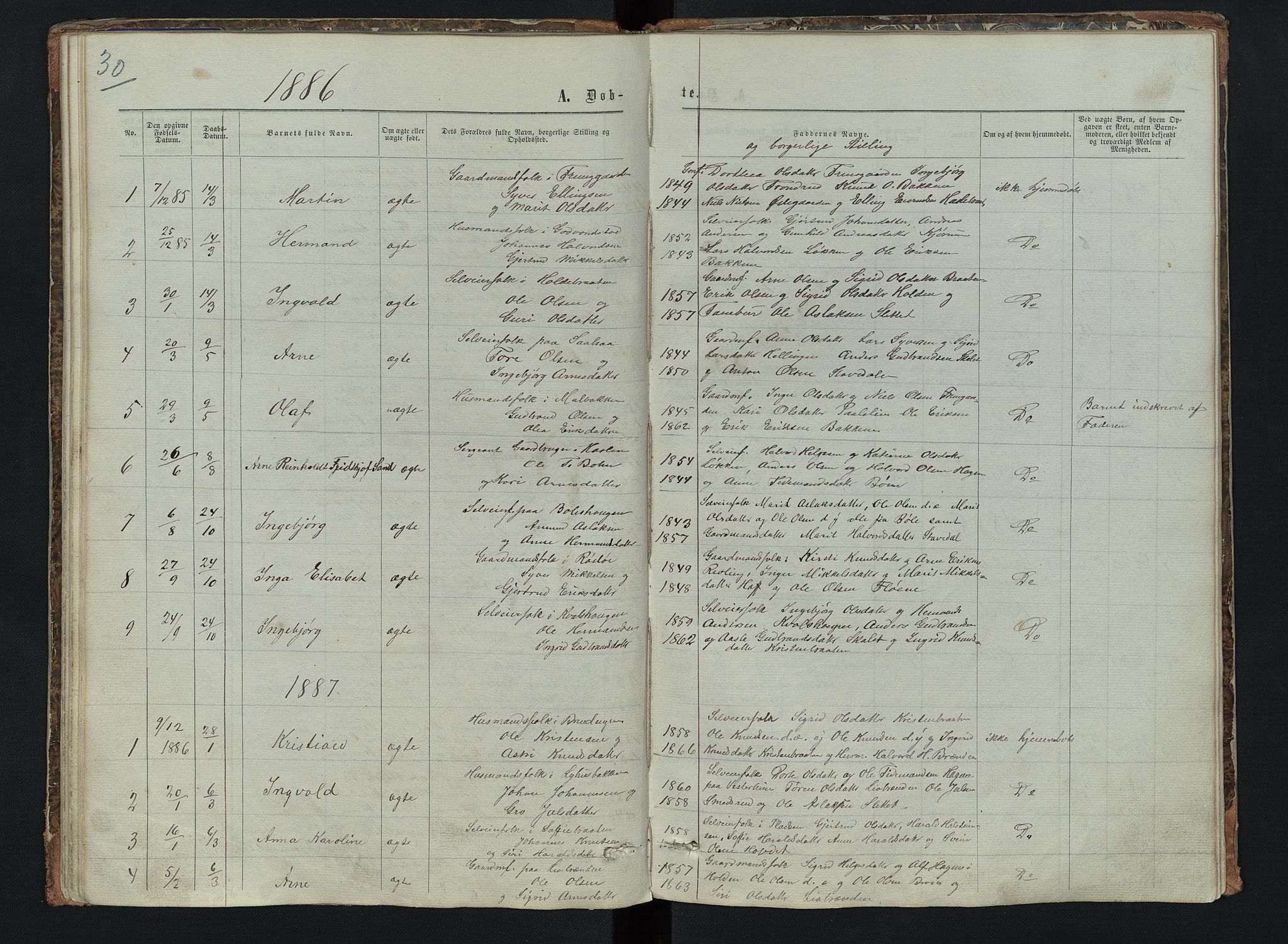 Sør-Aurdal prestekontor, SAH/PREST-128/H/Ha/Hab/L0006: Klokkerbok nr. 6, 1866-1893, s. 30