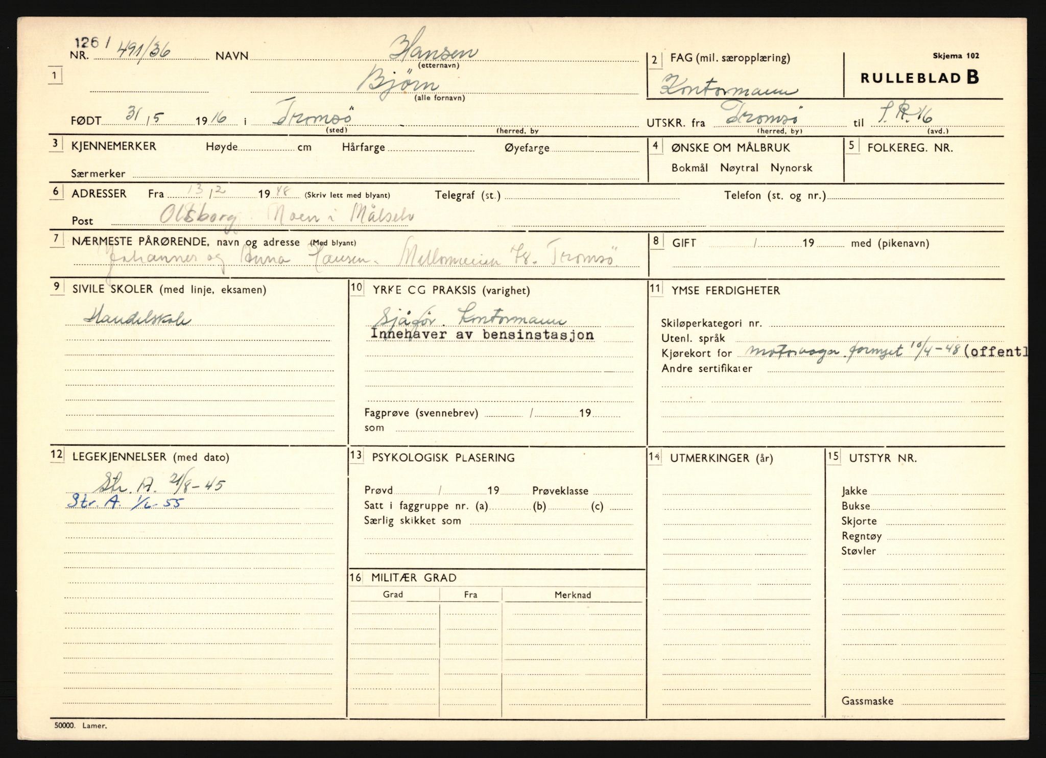 Forsvaret, Troms infanteriregiment nr. 16, AV/RA-RAFA-3146/P/Pa/L0020: Rulleblad for regimentets menige mannskaper, årsklasse 1936, 1936, s. 305