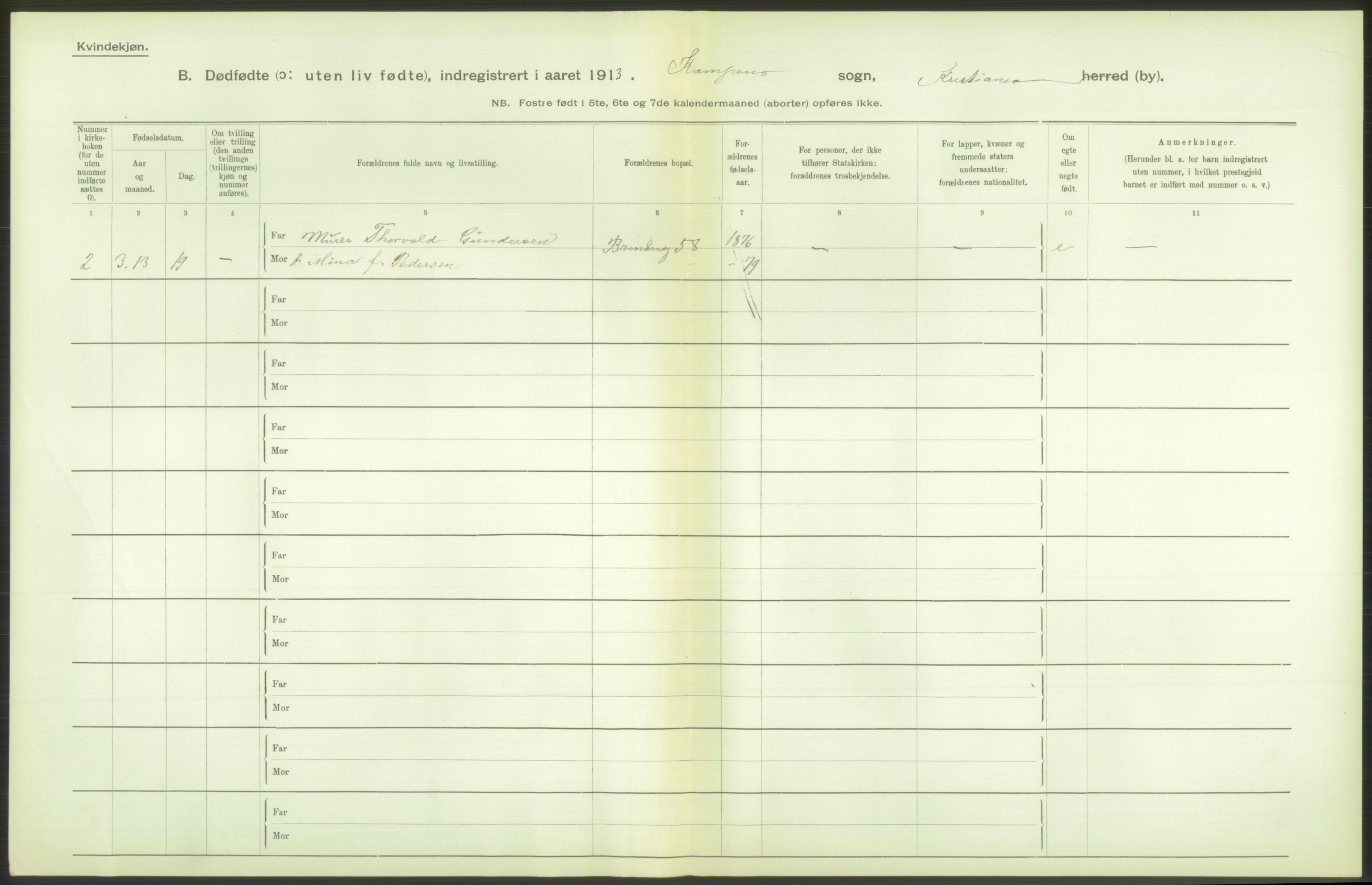 Statistisk sentralbyrå, Sosiodemografiske emner, Befolkning, RA/S-2228/D/Df/Dfb/Dfbc/L0010: Kristiania: Døde, dødfødte., 1913, s. 164