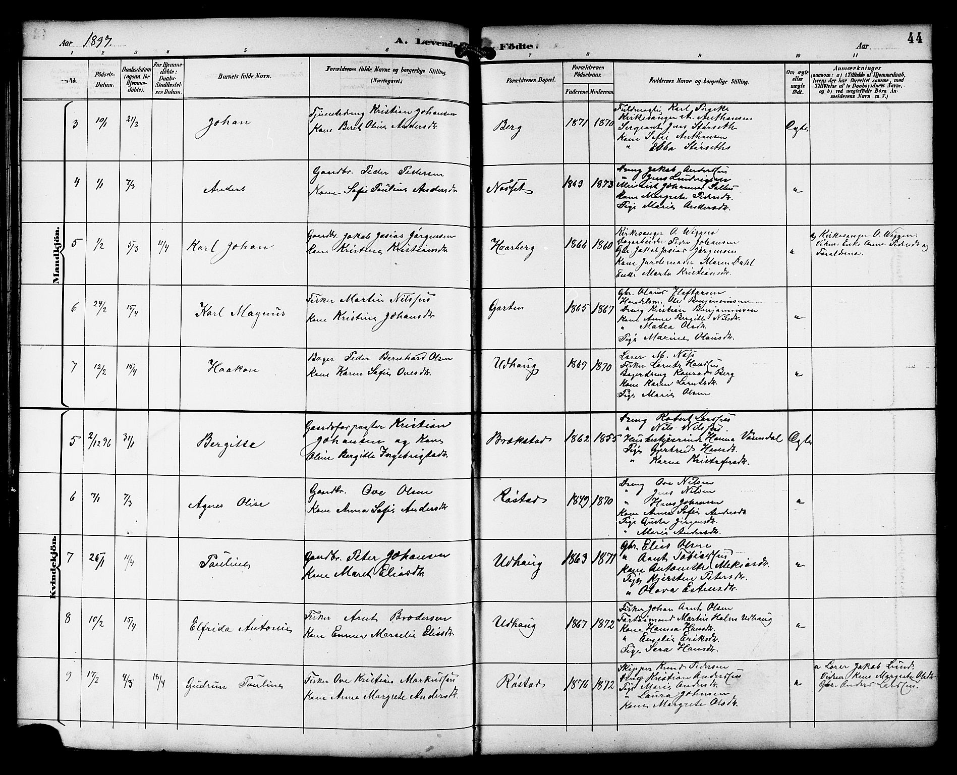 Ministerialprotokoller, klokkerbøker og fødselsregistre - Sør-Trøndelag, AV/SAT-A-1456/659/L0746: Klokkerbok nr. 659C03, 1893-1912, s. 44