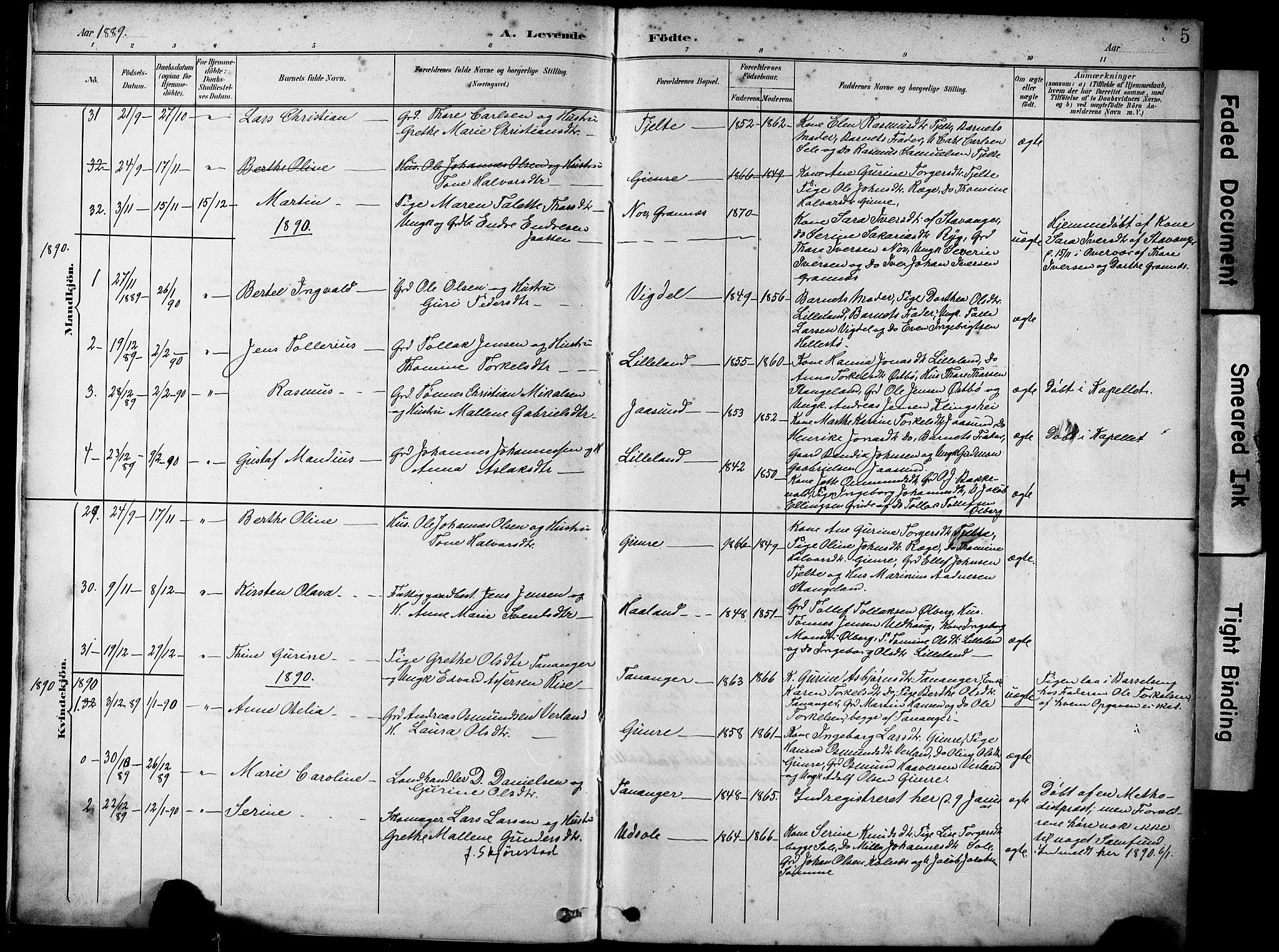 Håland sokneprestkontor, AV/SAST-A-101802/001/30BA/L0012: Ministerialbok nr. A 11, 1889-1900, s. 5