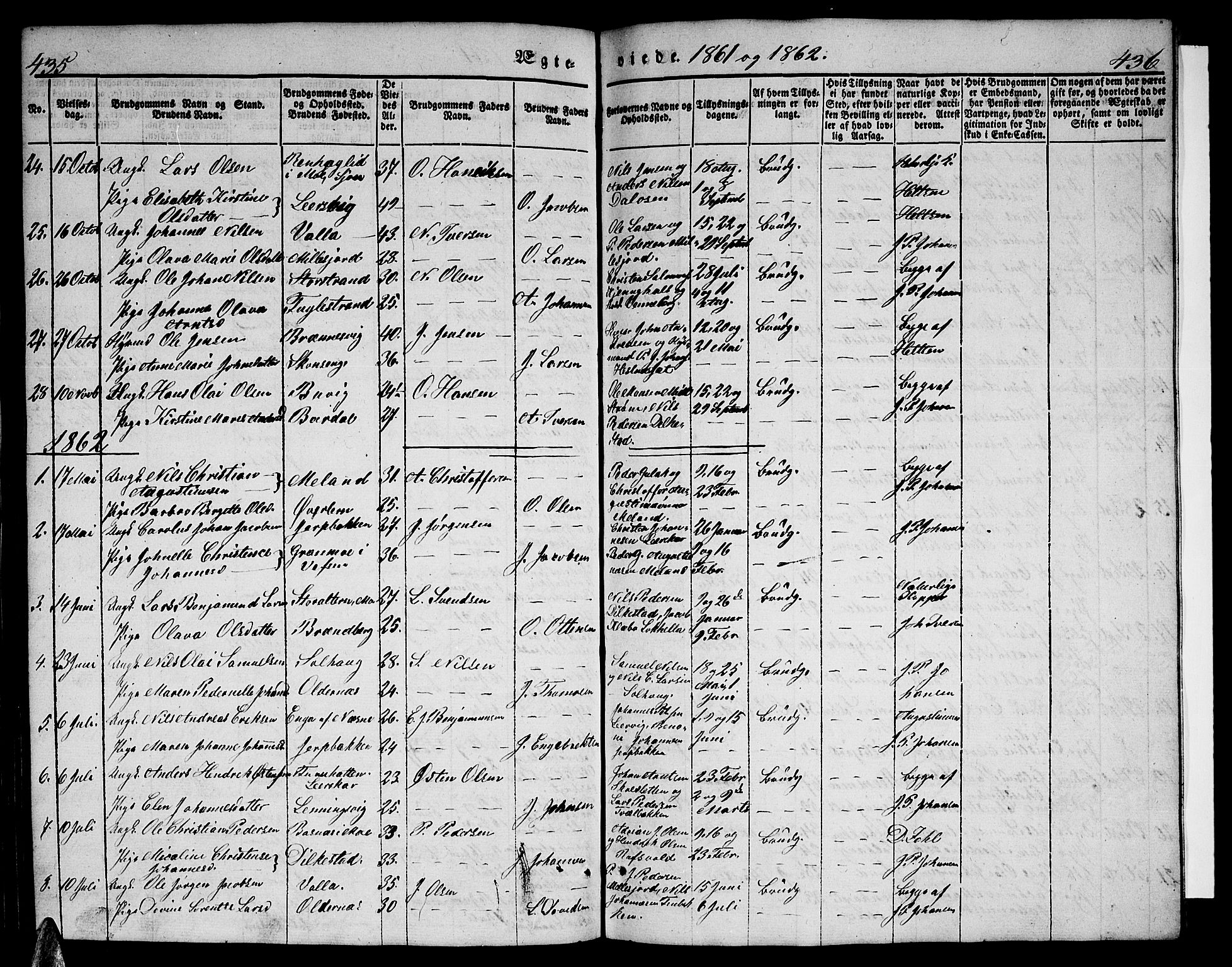 Ministerialprotokoller, klokkerbøker og fødselsregistre - Nordland, AV/SAT-A-1459/825/L0364: Klokkerbok nr. 825C01, 1841-1863, s. 435-436