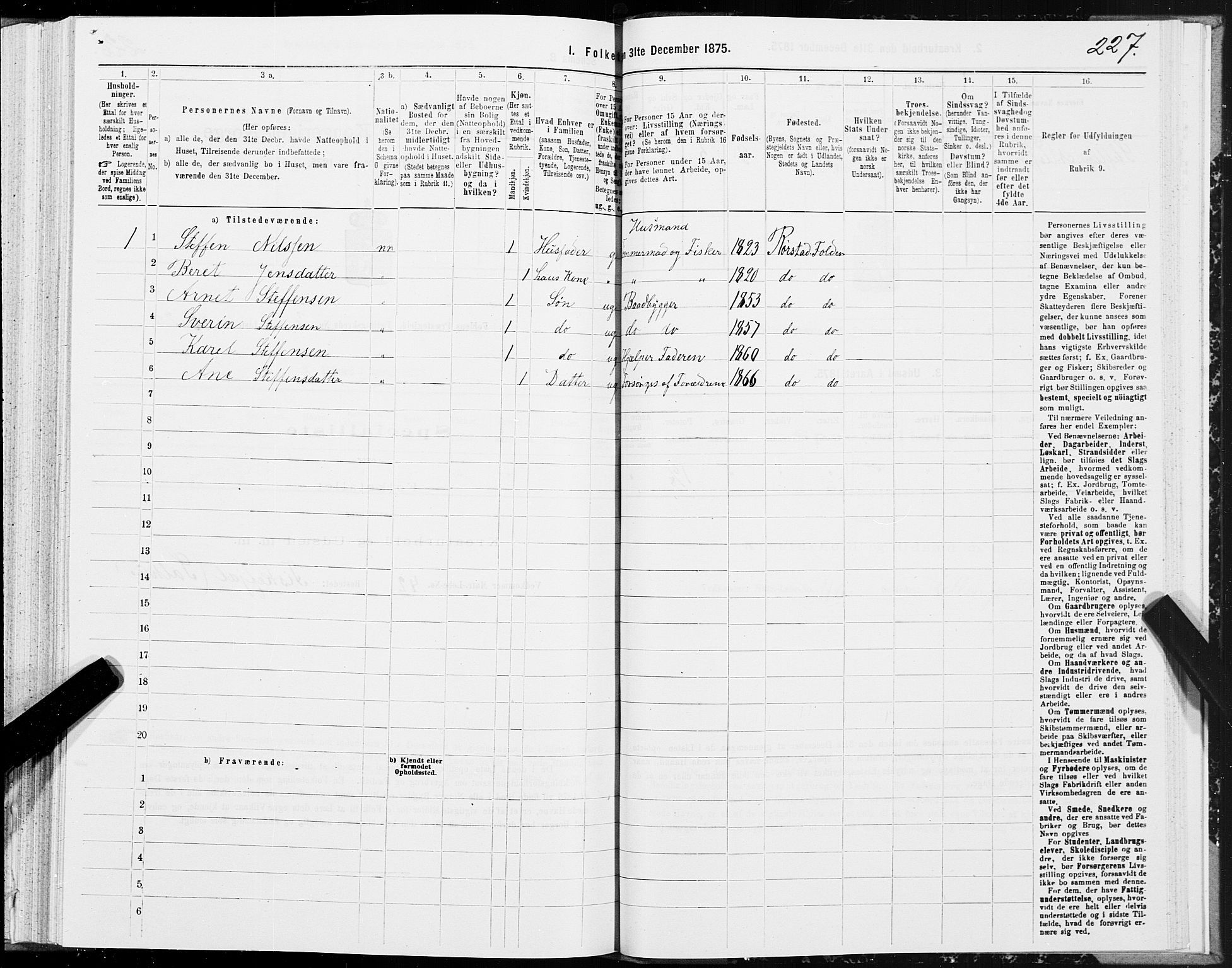 SAT, Folketelling 1875 for 1845P Folda prestegjeld, 1875, s. 1227