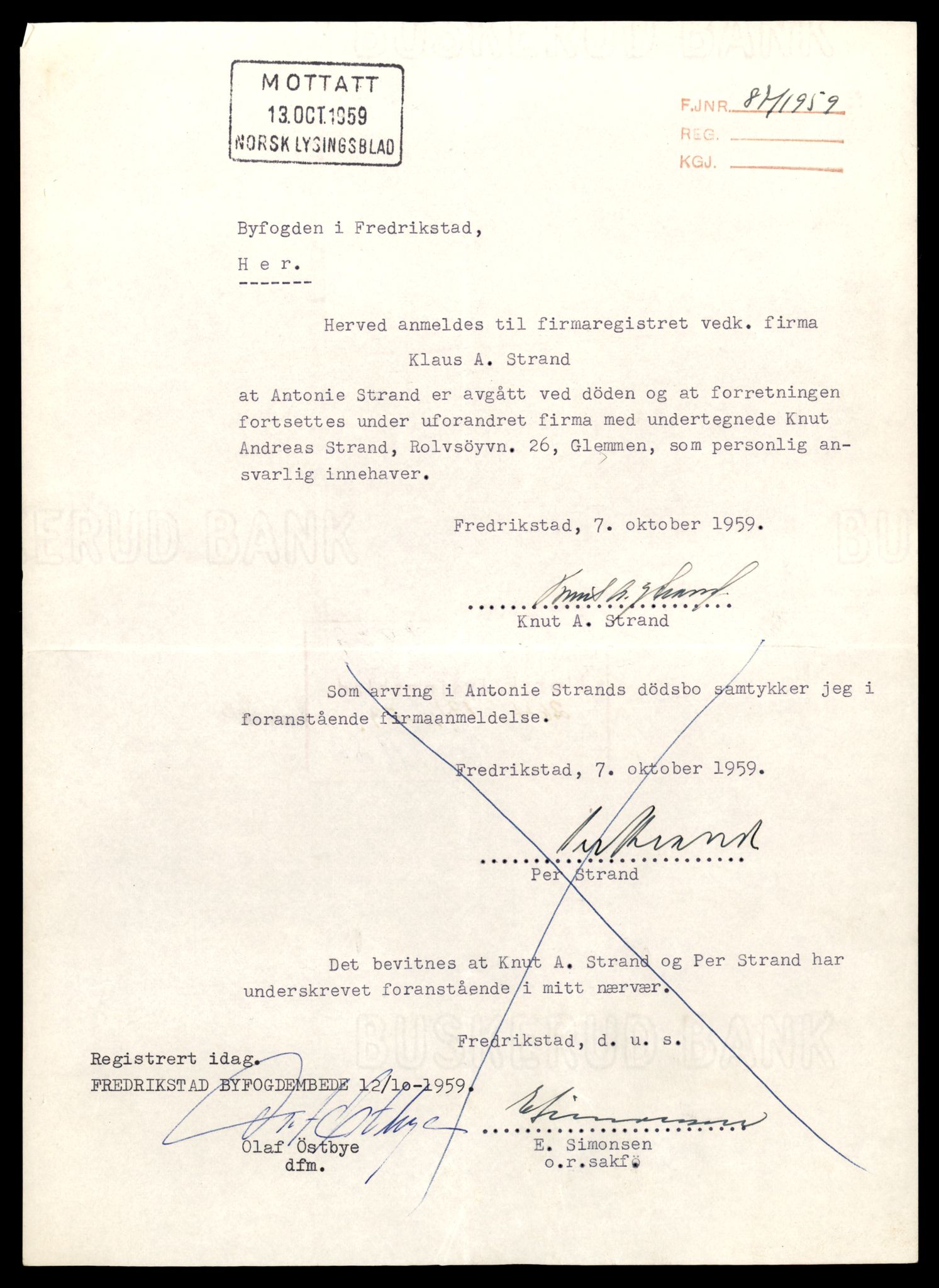 Fredrikstad tingrett, SAT/A-10473/K/Kb/Kbb/L0056: Enkeltmannsforetak, aksjeselskap og andelslag, Str-Så, 1944-1990, s. 1