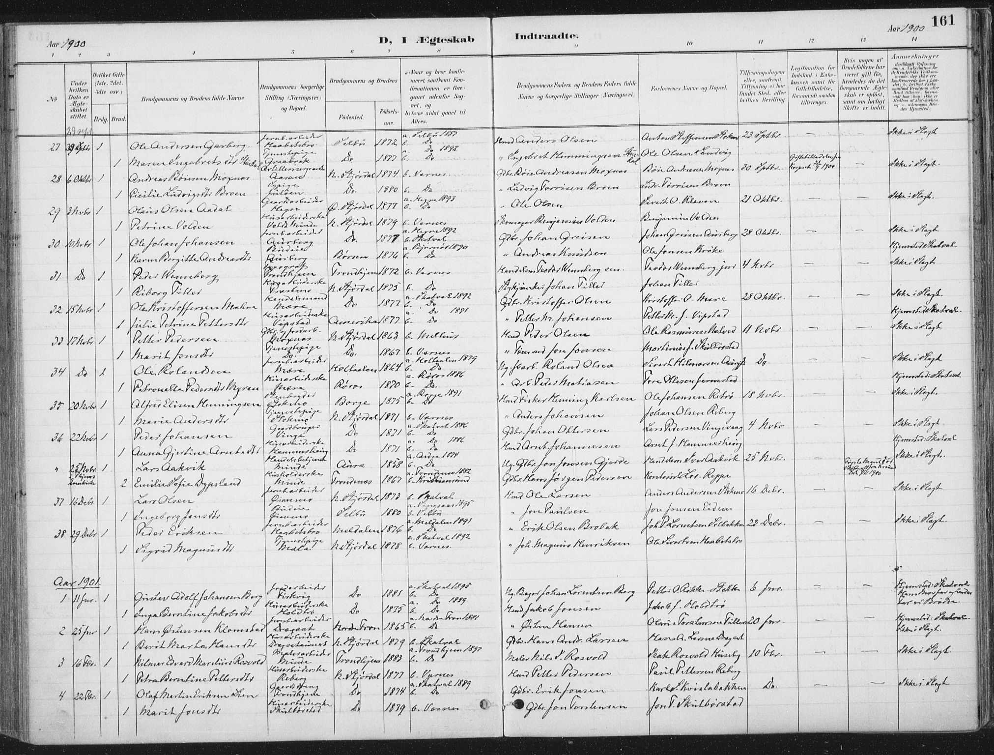 Ministerialprotokoller, klokkerbøker og fødselsregistre - Nord-Trøndelag, AV/SAT-A-1458/709/L0082: Ministerialbok nr. 709A22, 1896-1916, s. 161