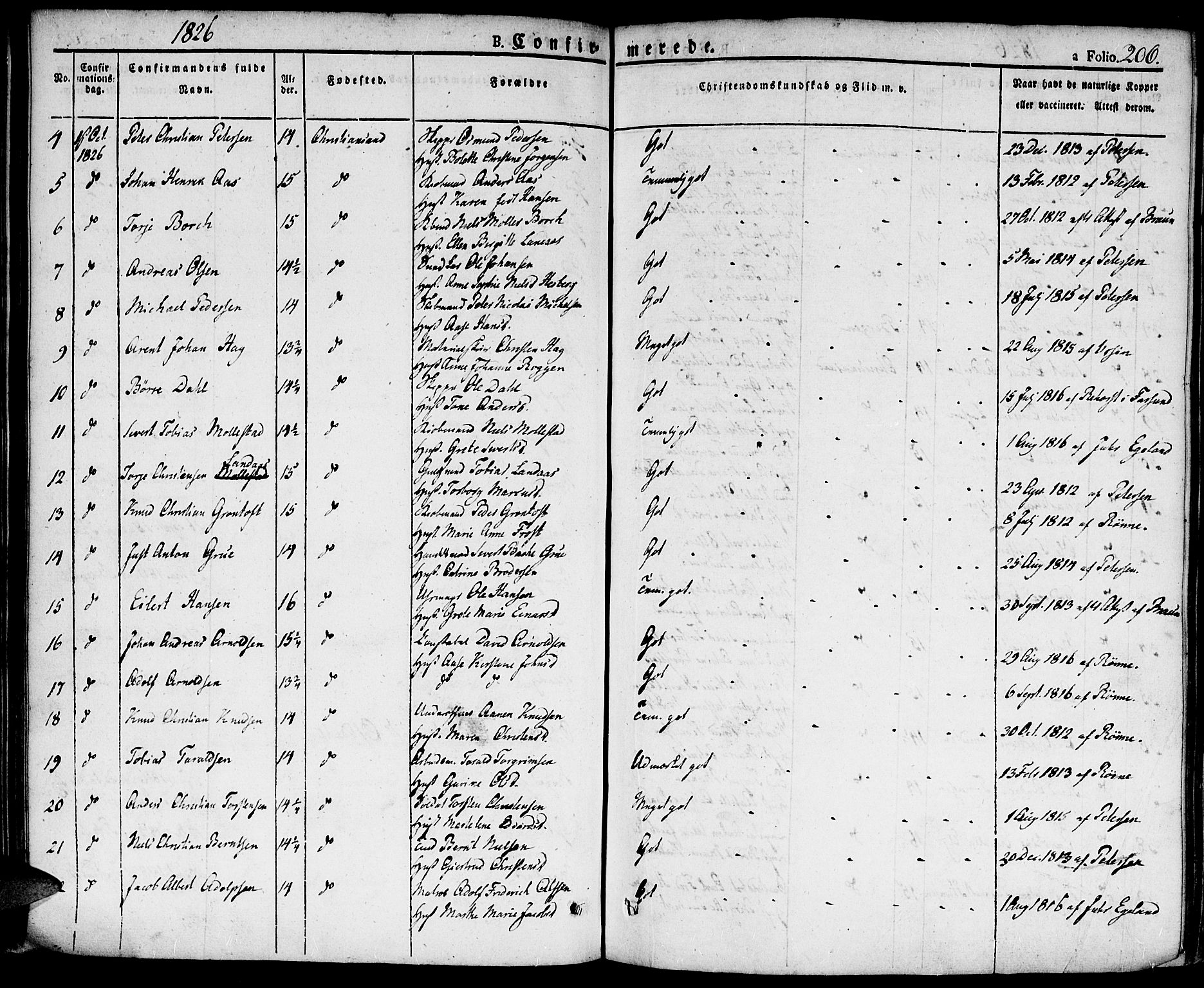 Kristiansand domprosti, AV/SAK-1112-0006/F/Fa/L0009: Ministerialbok nr. A 9, 1821-1827, s. 206