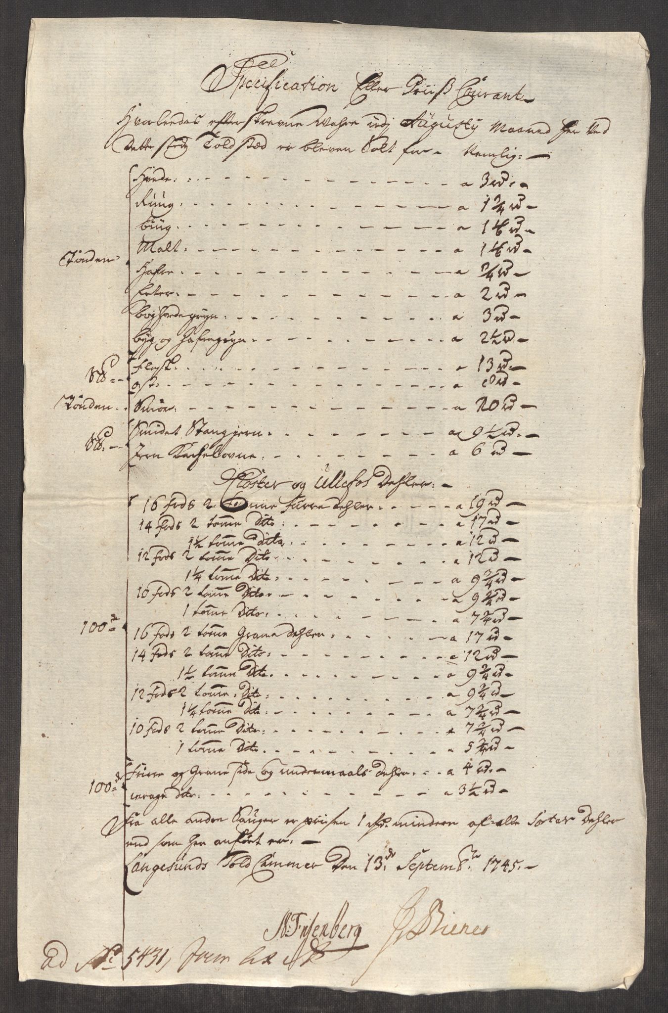 Rentekammeret inntil 1814, Realistisk ordnet avdeling, AV/RA-EA-4070/Oe/L0003: [Ø1]: Priskuranter, 1745-1748, s. 128