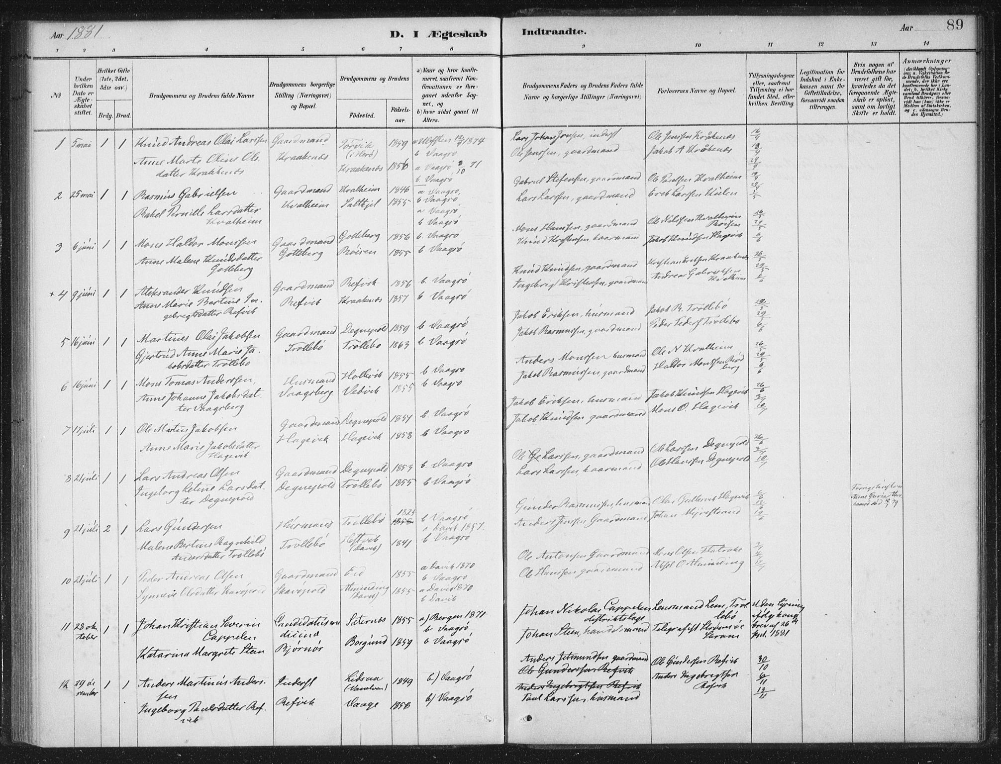 Selje sokneprestembete, SAB/A-99938/H/Ha/Haa/Haac/L0001: Ministerialbok nr. C  1, 1881-1888, s. 89