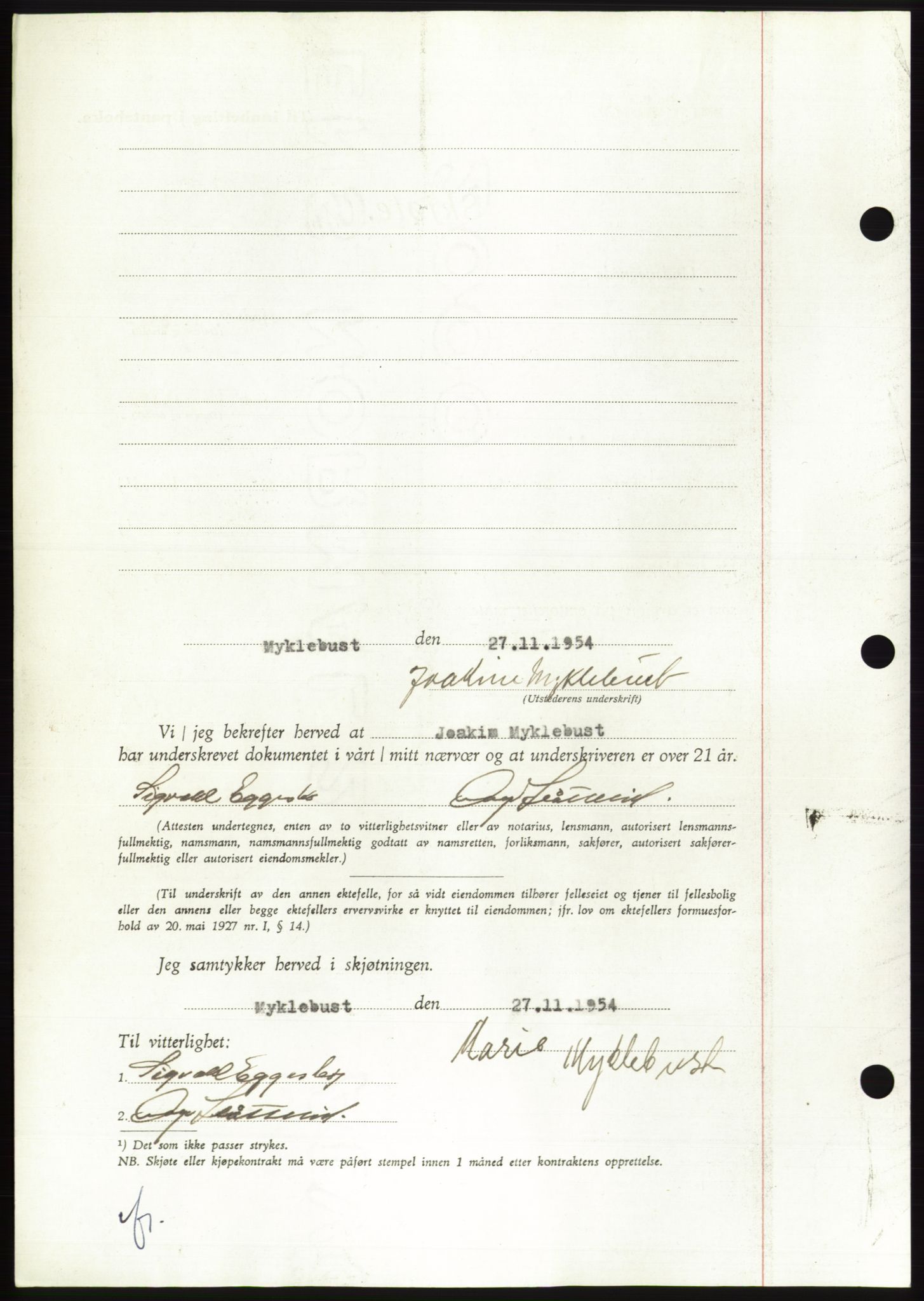 Søre Sunnmøre sorenskriveri, AV/SAT-A-4122/1/2/2C/L0099: Pantebok nr. 25A, 1954-1954, Dagboknr: 3219/1954