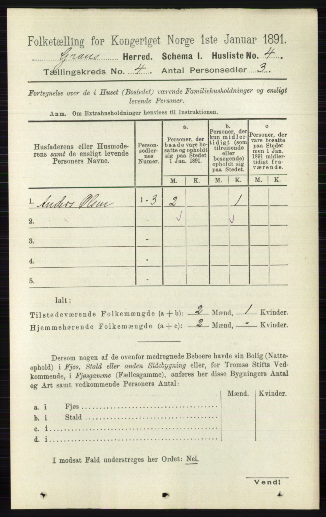 RA, Folketelling 1891 for 0534 Gran herred, 1891, s. 1095