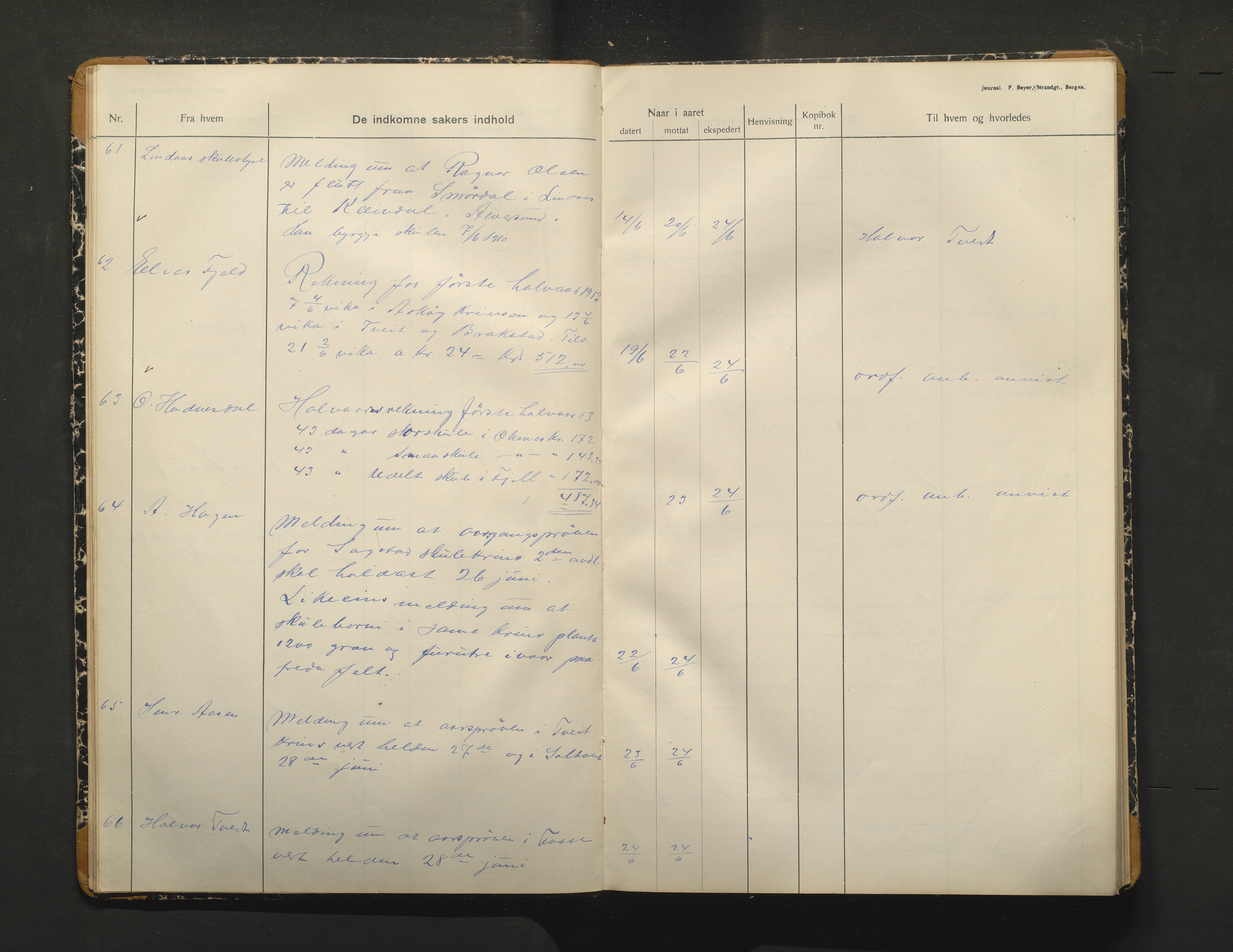 Alversund kommune. Skulestyret, IKAH/1257-211/C/Ca/L0003: Brevjournal for Alversund skulestyre, 1913-1915