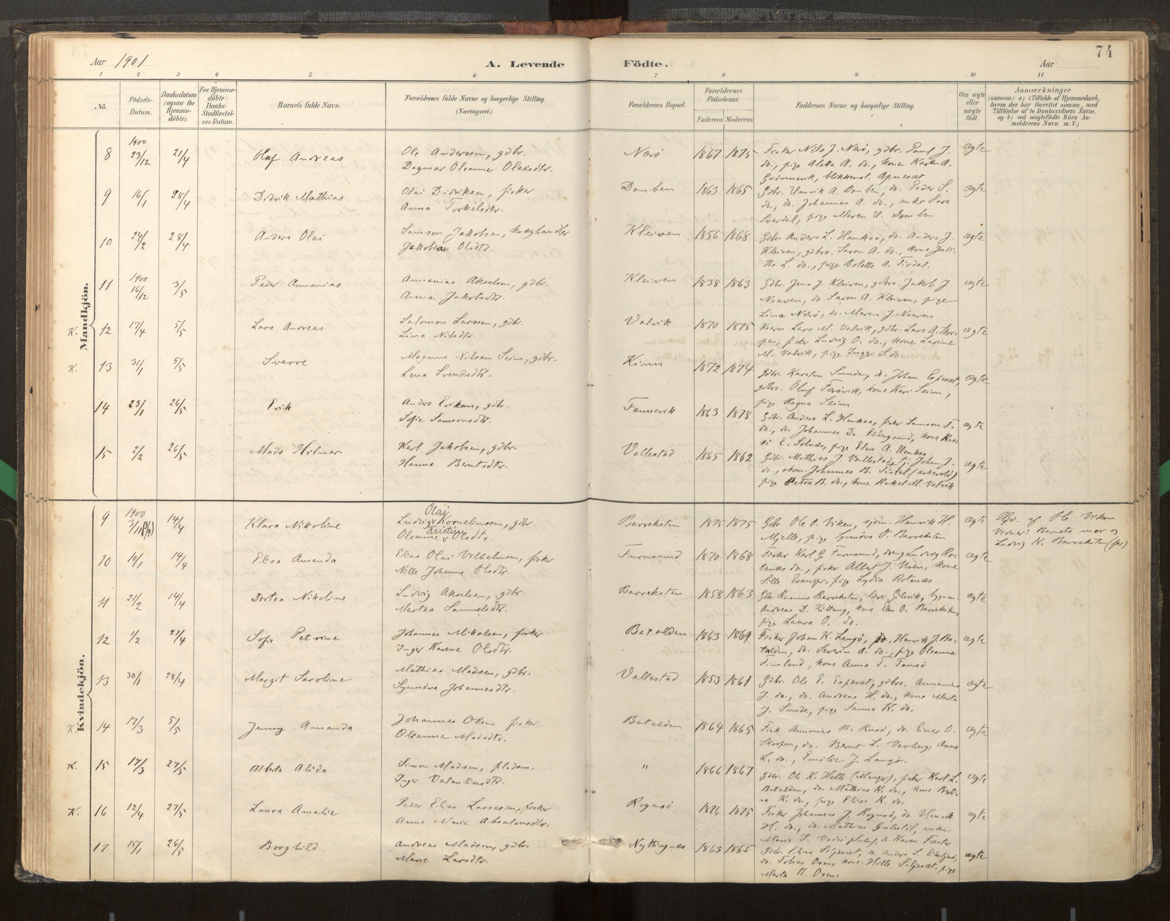 Kinn sokneprestembete, AV/SAB-A-80801/H/Haa/Haab/L0001: Ministerialbok nr. B 1, 1886-1921, s. 74